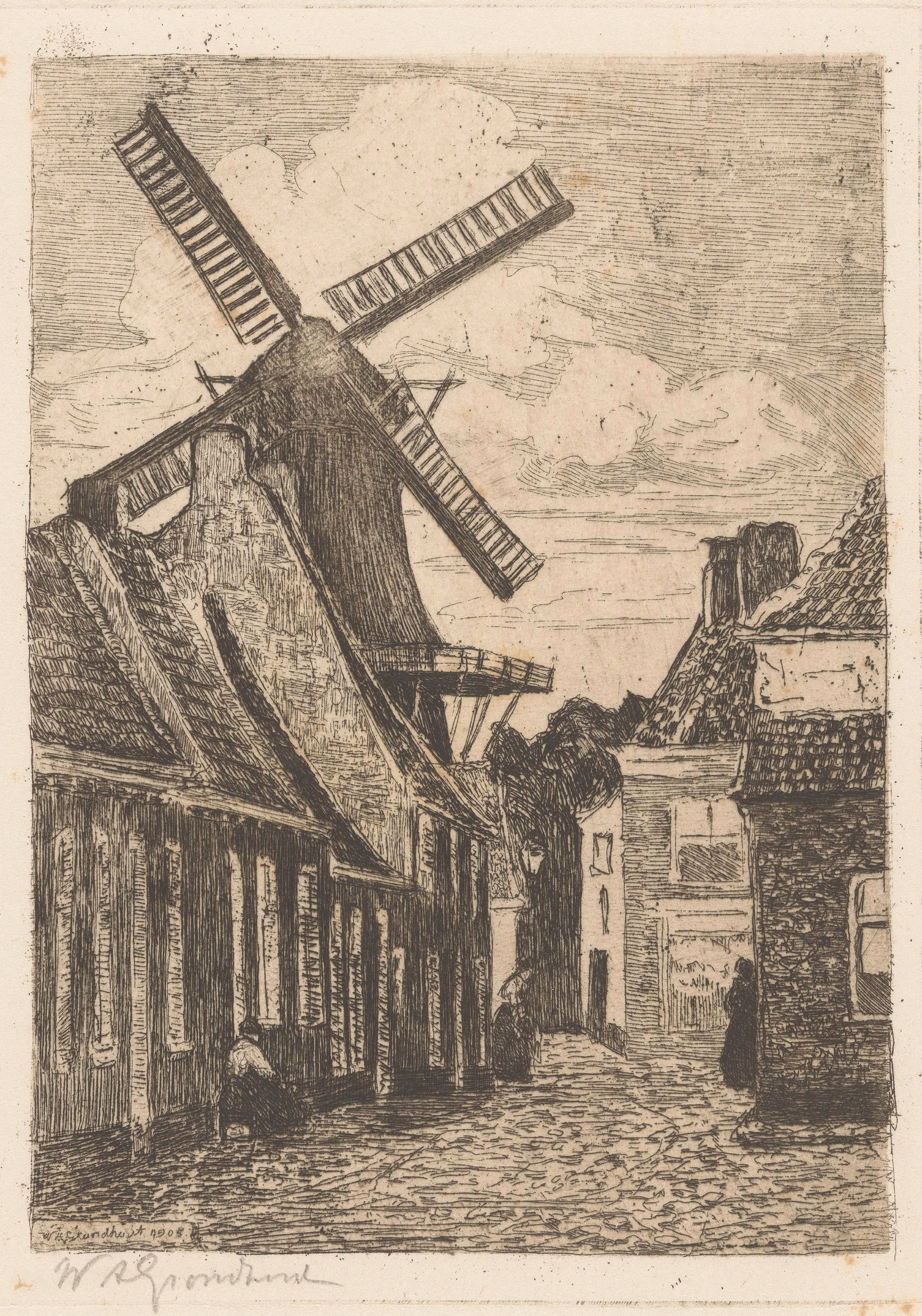 Landscape with a windmill, oil painting by Willem Adrianus Grondhout
