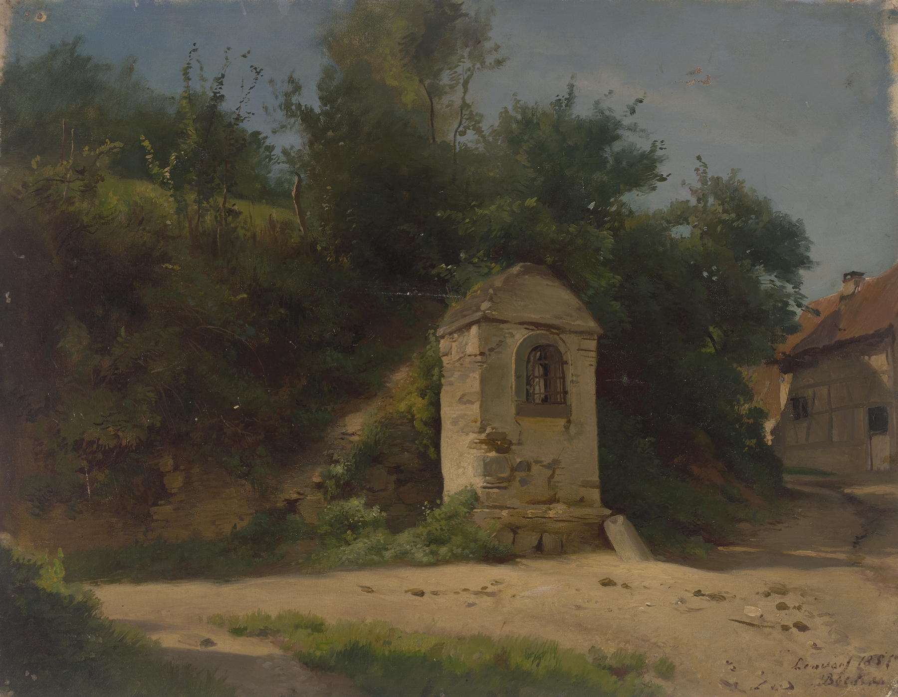 Farm at the edge of the forest, oil painting by Jakob Becker