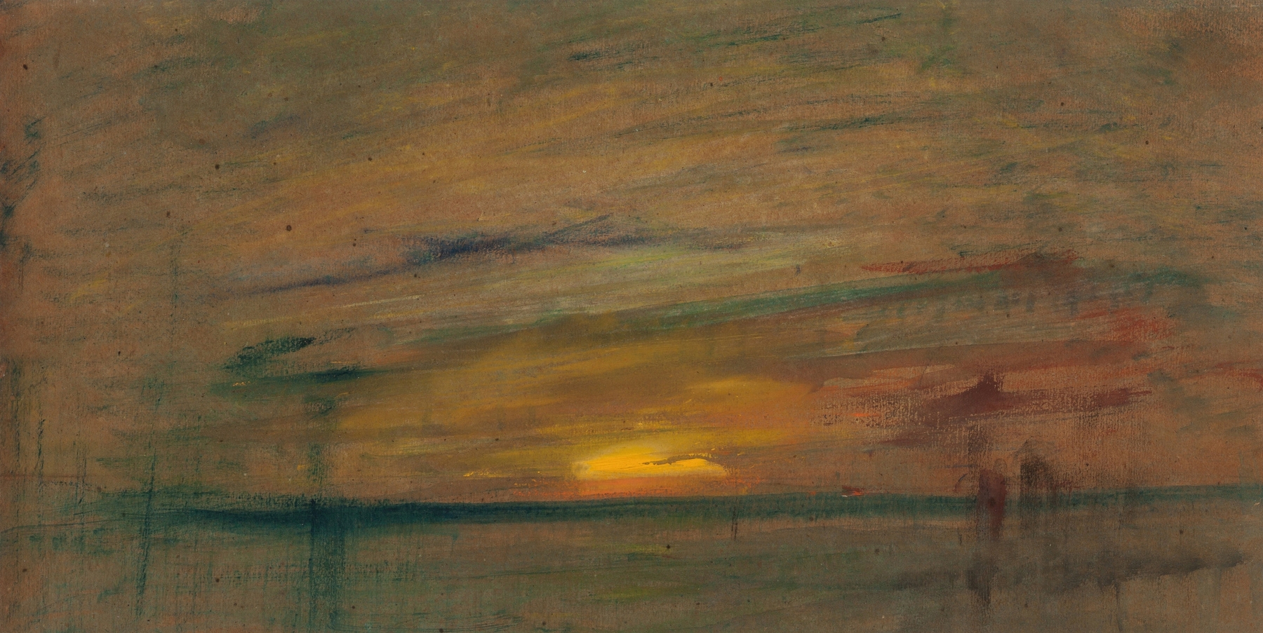 Sunset by William Gedney Bunce, oil on canvas depicting a vibrant sky and tranquil horizon.
