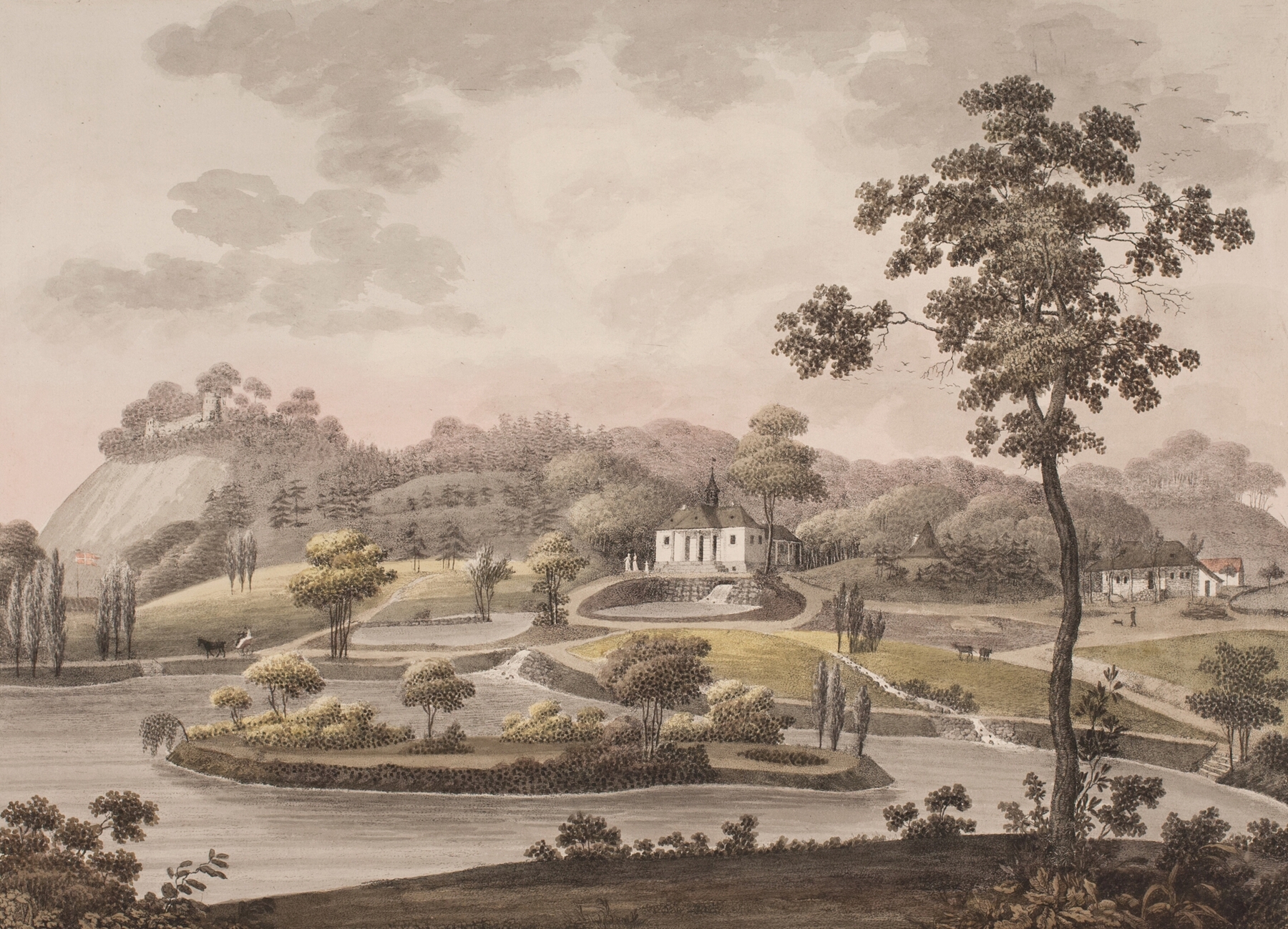 Liselund på Møn i Danmark by Søren L. Lange, oil on canvas depicting hills and landscape