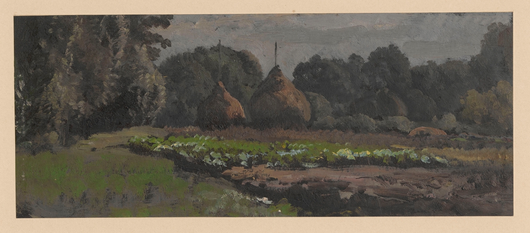 Haystacks against the background of a forest in Spreewald, by Adolf Dressler, public domain