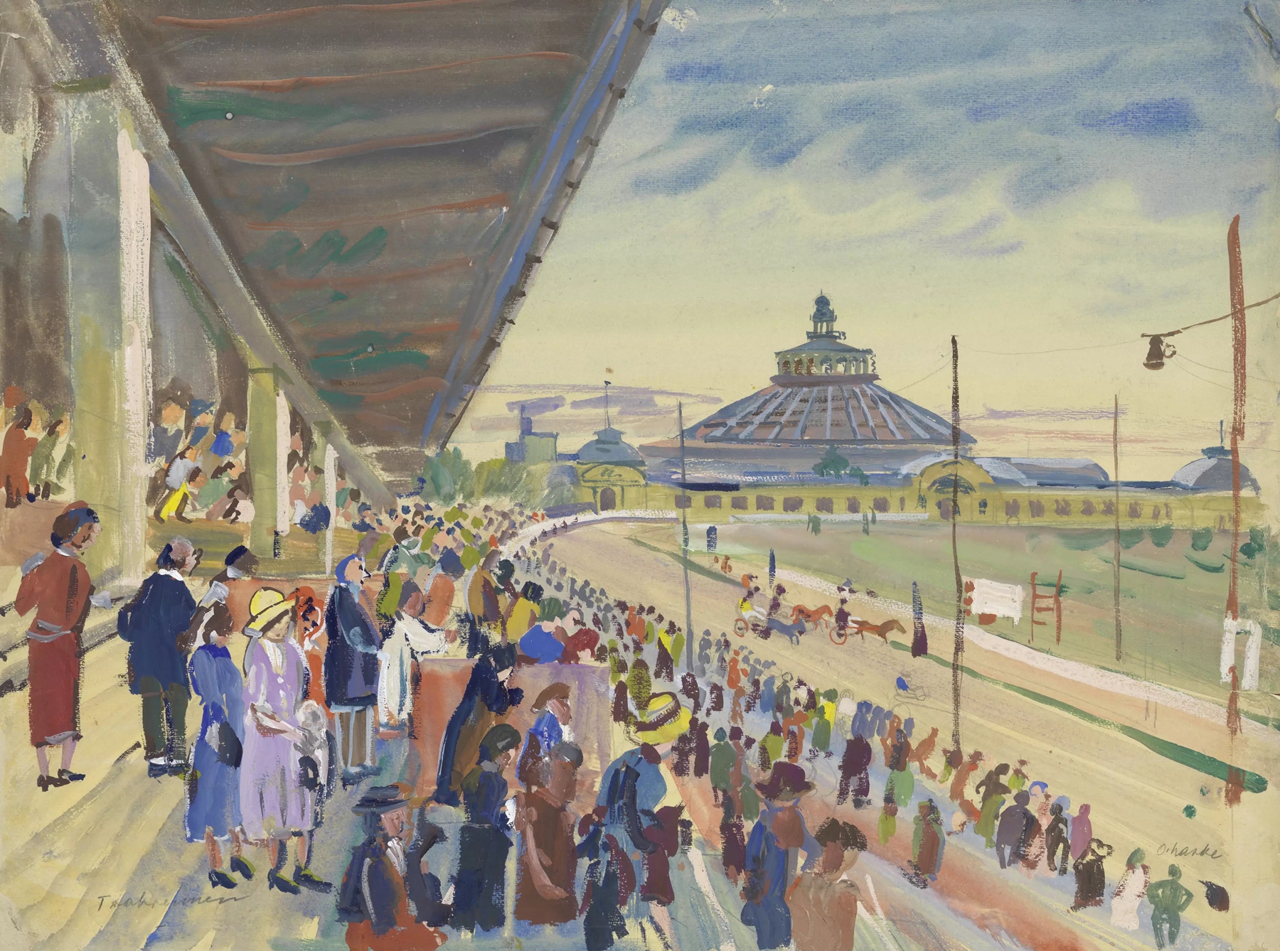 Trabrennen in der Krieau mit Blick auf die Rotunde, by Oskar Laske, public domain