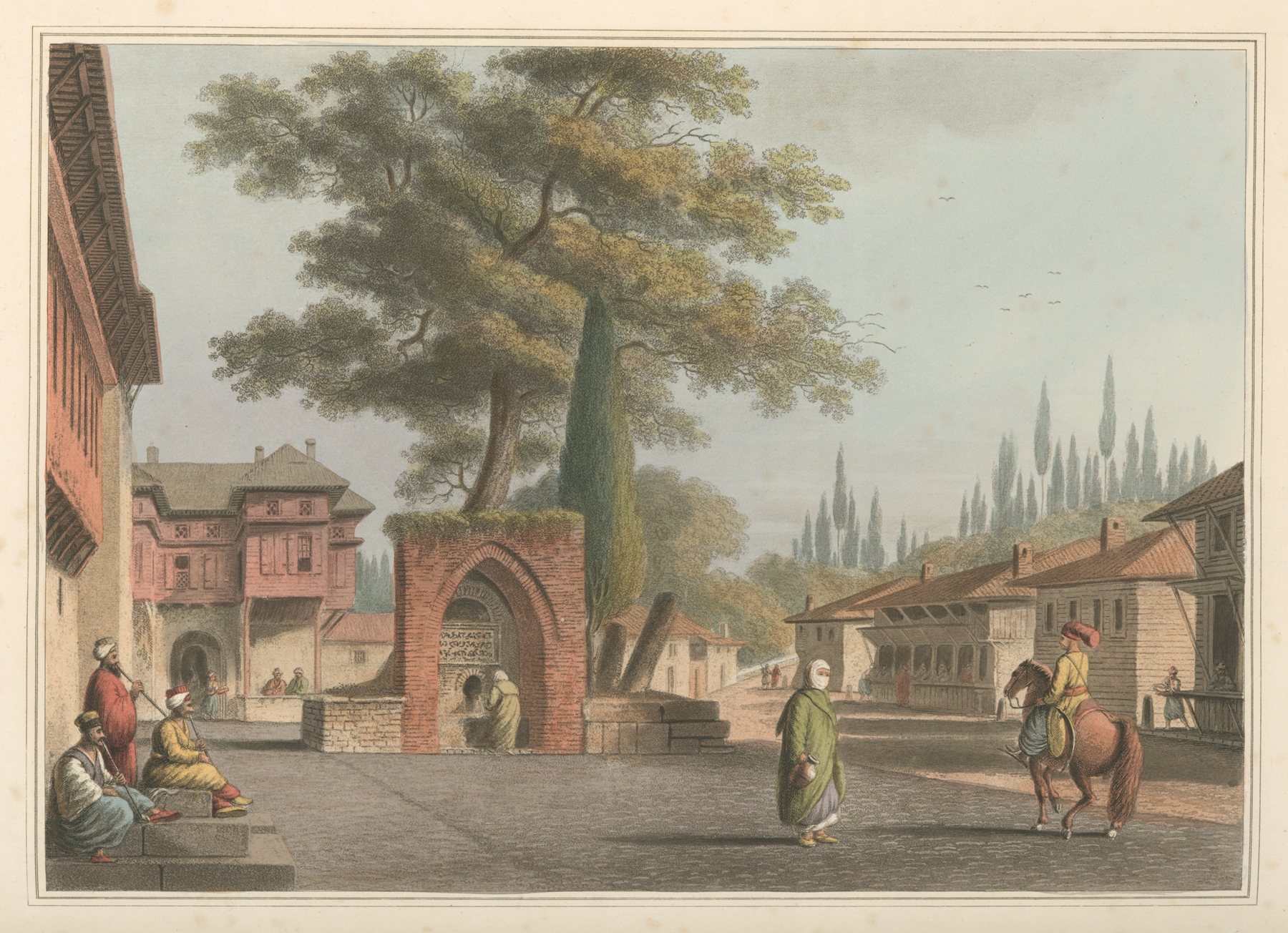 Caravansary at Kustchiuk Czemege by Luigi Mayer, watercolor on paper