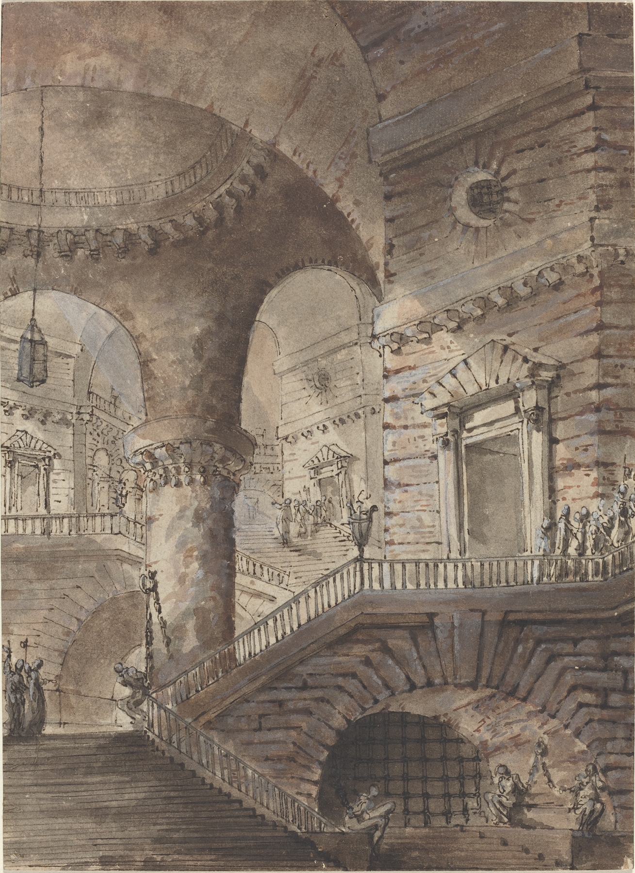 Roman Prison by French School, oil on canvas, depicting figures in despair against stone walls.