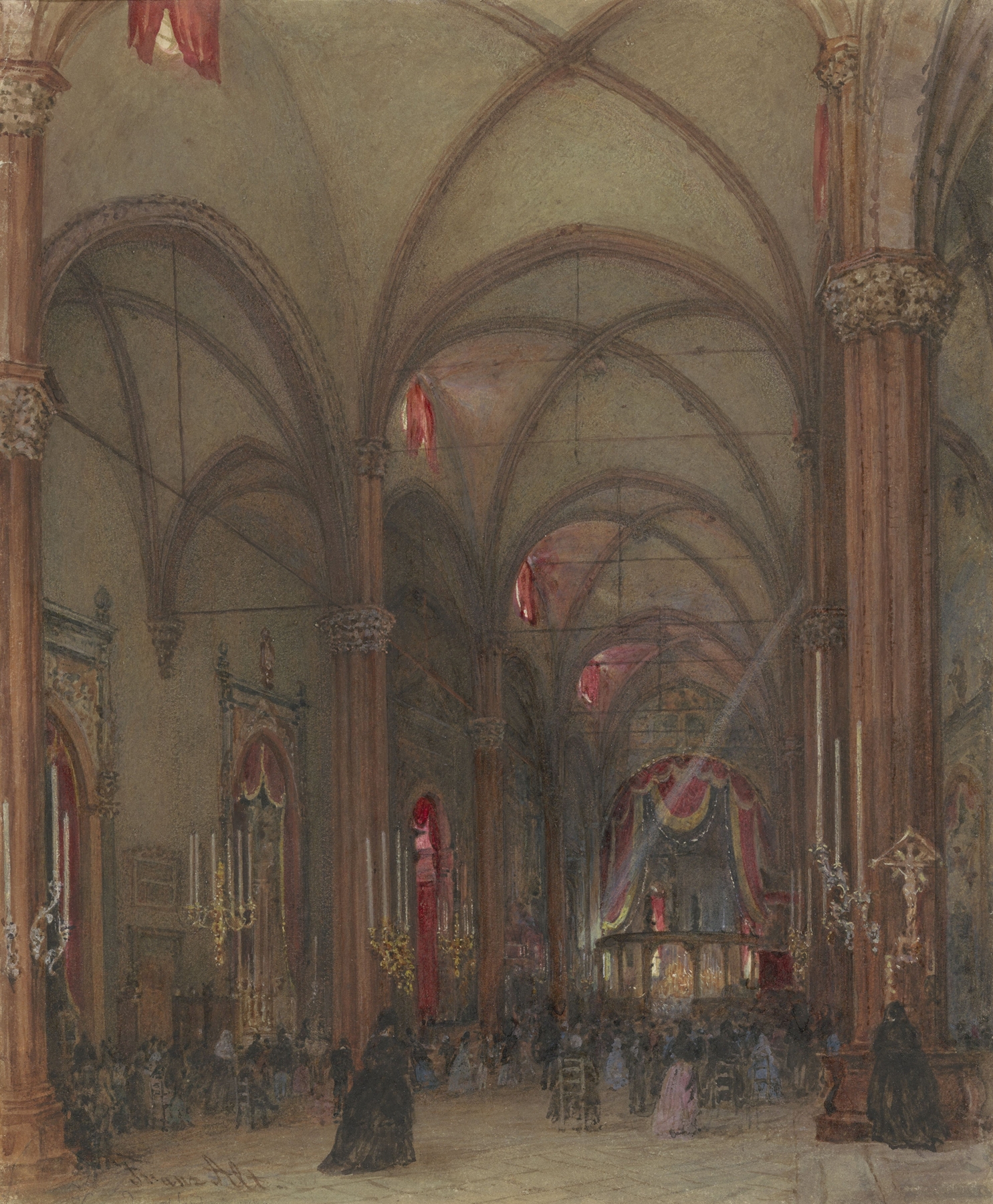 Interior of a cathedral with stained glass by Franz Alt