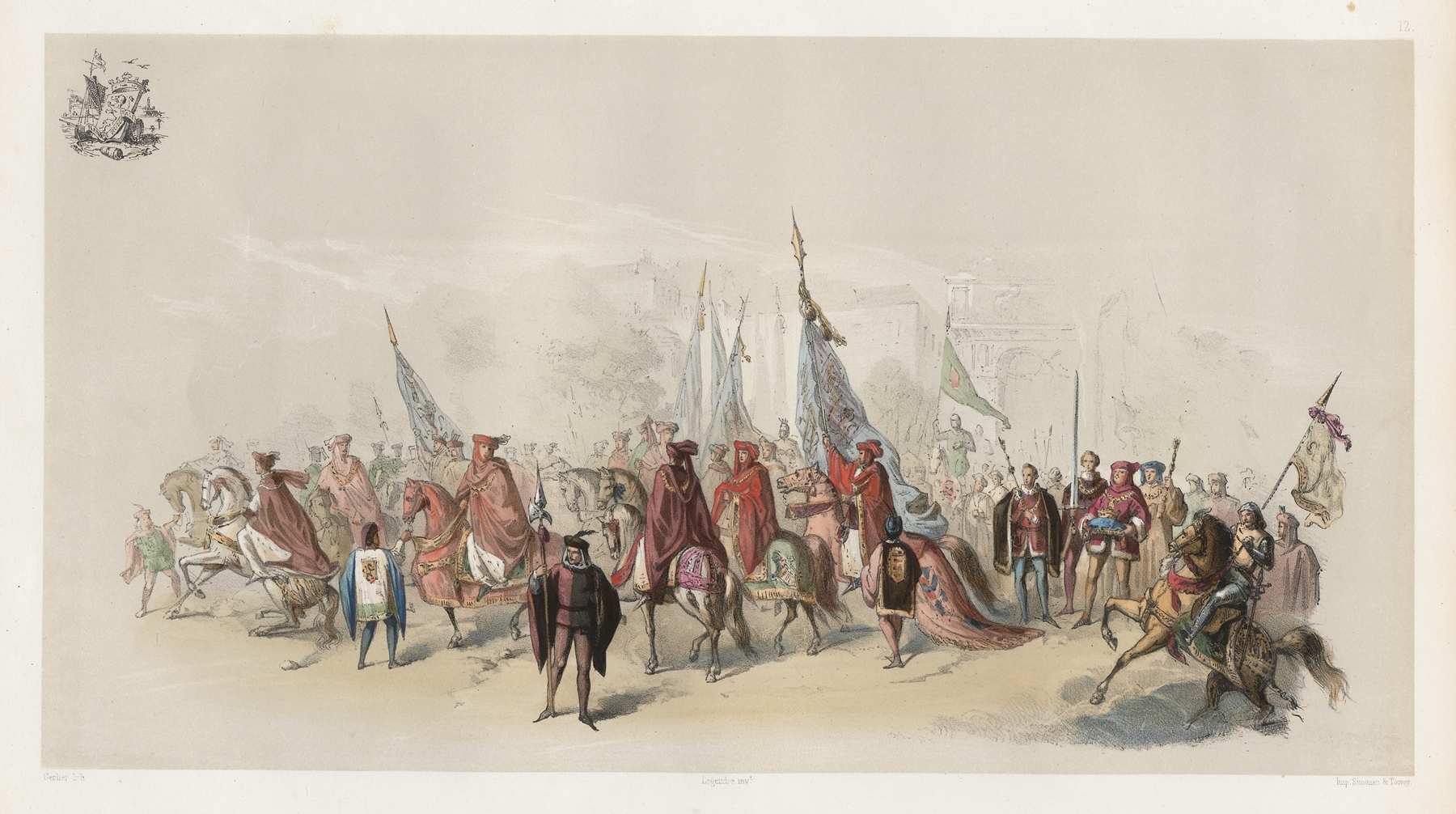 Historical procession featuring a lavishly adorned figure by Jules Helbig, oil painting