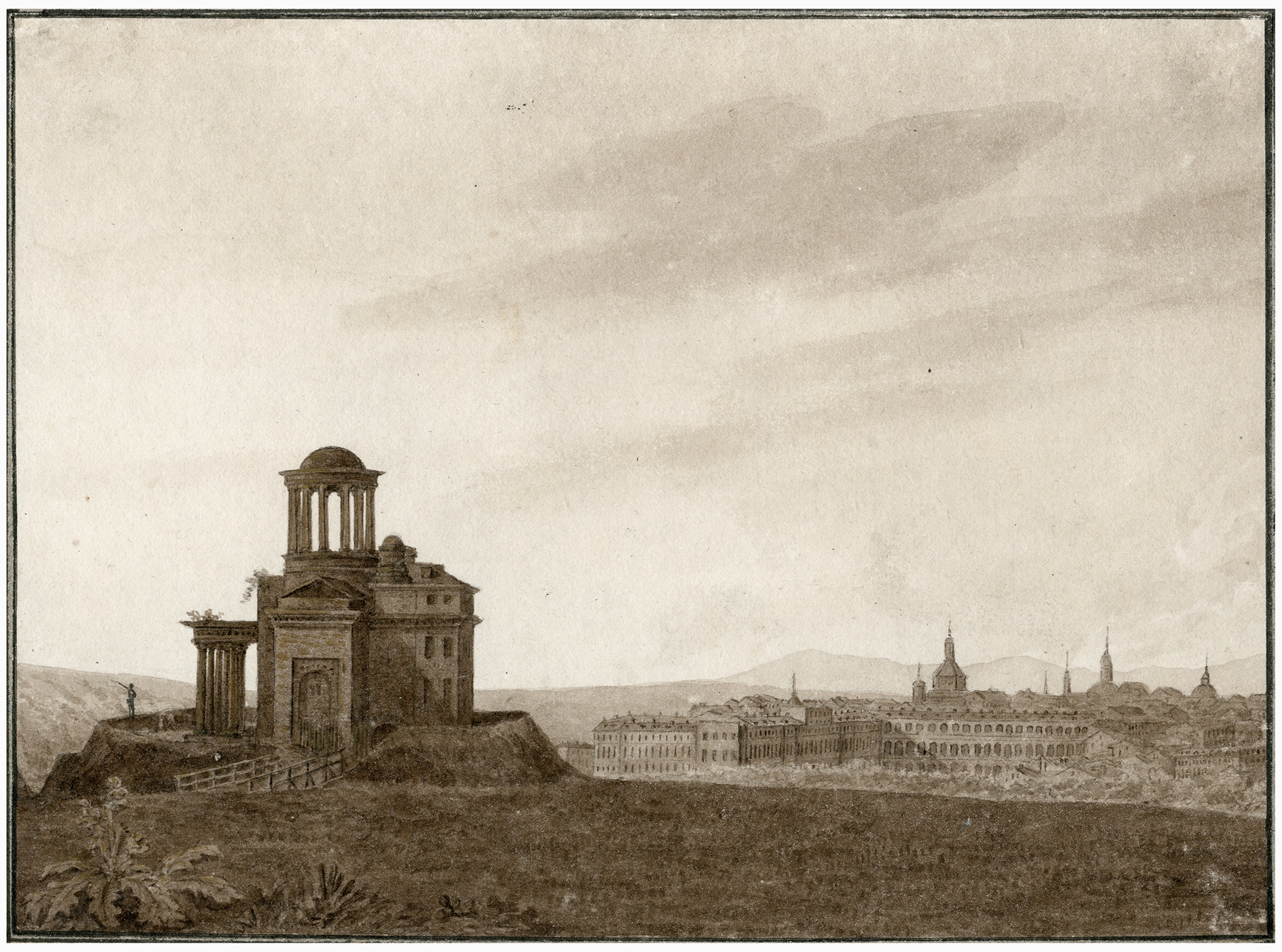 Landscape oil painting by Otto Howen depicting Madrid from Buen Retiro palace.