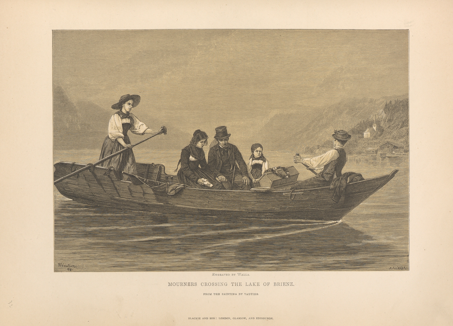 B.‎ ‎Vautier – Mourners‎ ‎Crossing‎ ‎the‎ ‎Lake‎ ‎of‎ ‎Brienz, by Theodor Gsell Fels, public domain