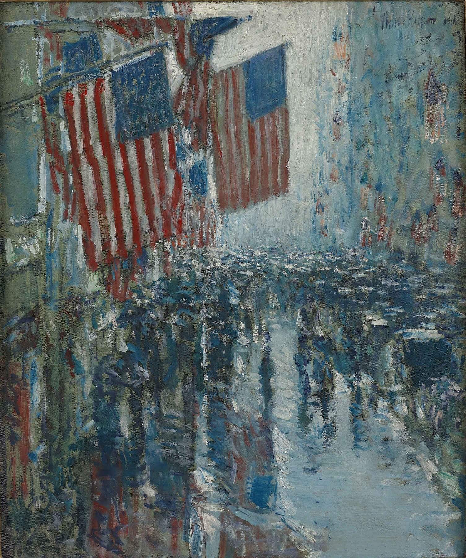 Rainy Day, Fifth Avenue, by Childe Hassam, public domain