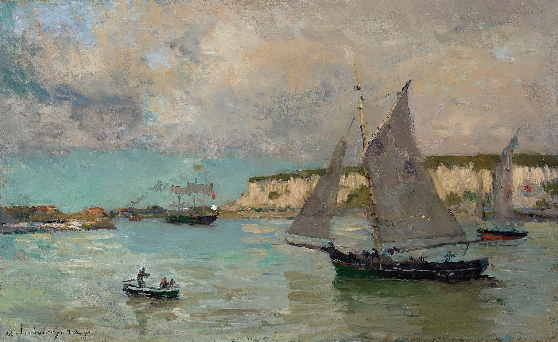 Dieppe by Albert Lebourg, oil on canvas depicting lively sea waves and shimmering light.