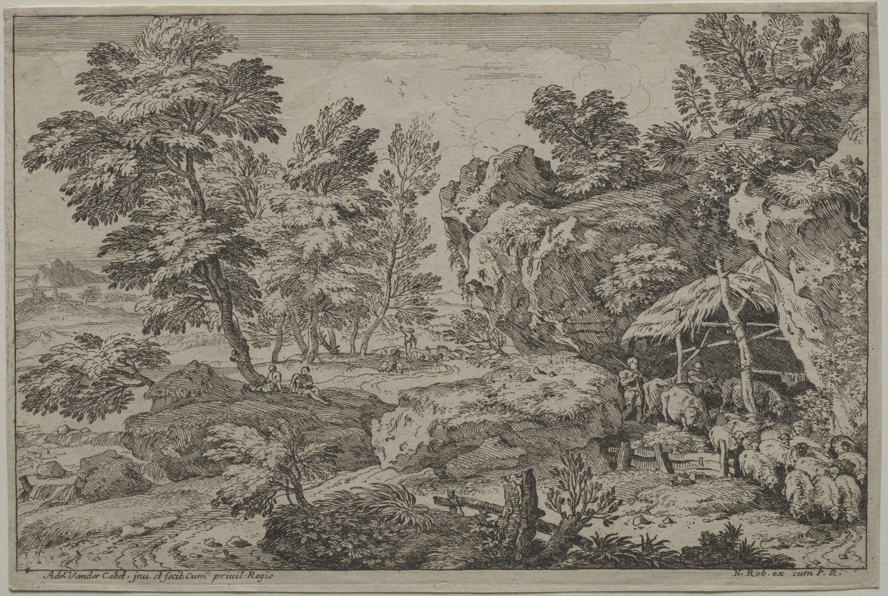 Landscape with Shepherds and two Flocks, oil on canvas by Adrian van der Cabel