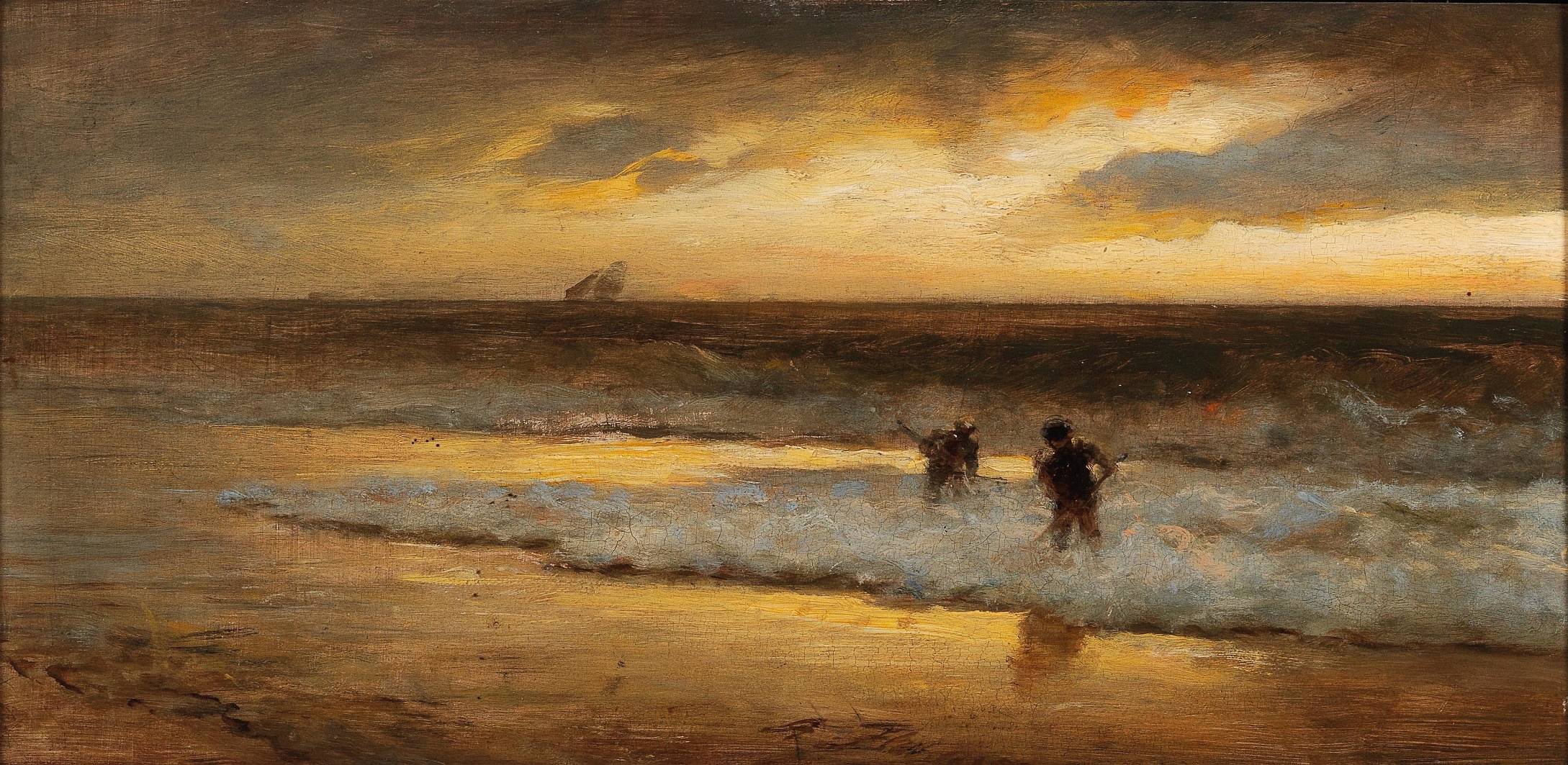 Crab Fishermen On The Beach by Albert Flamm, impressionism