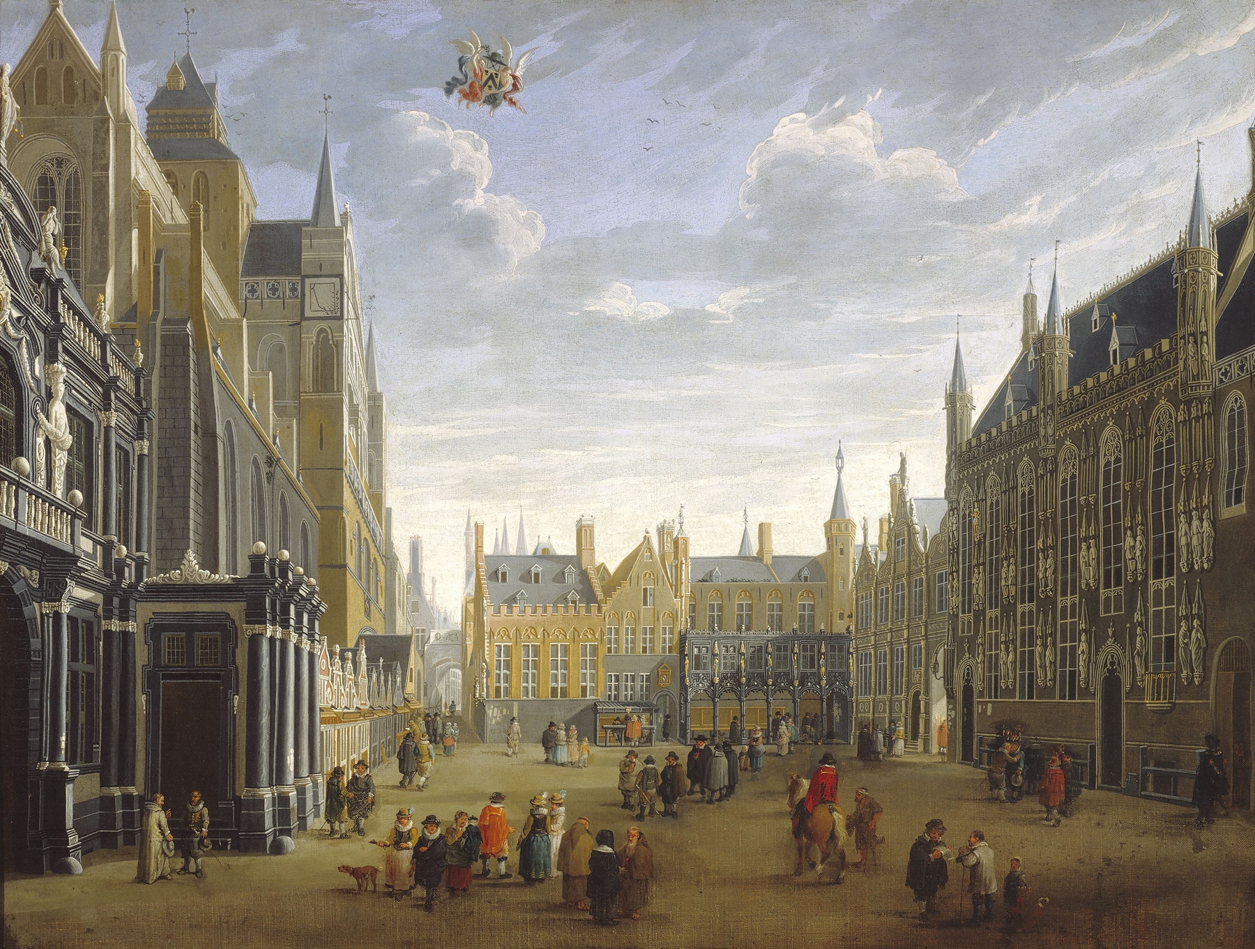Landscape of Bruges at sunset, oil painting by Jan Baptist van Meunincxhove
