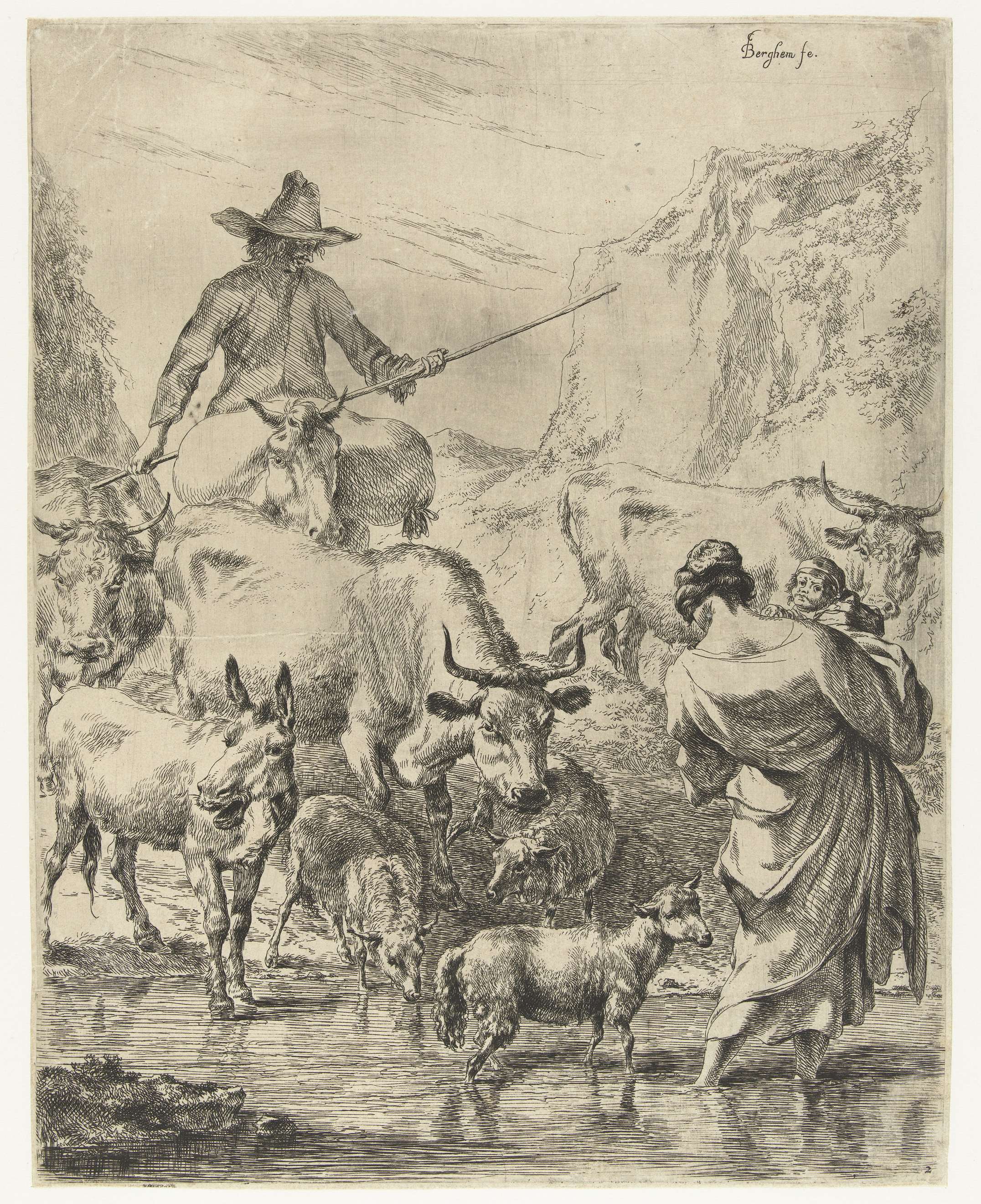 Herder met kudde steekt beek over, by Nicolaes Pietersz Berchem, public domain