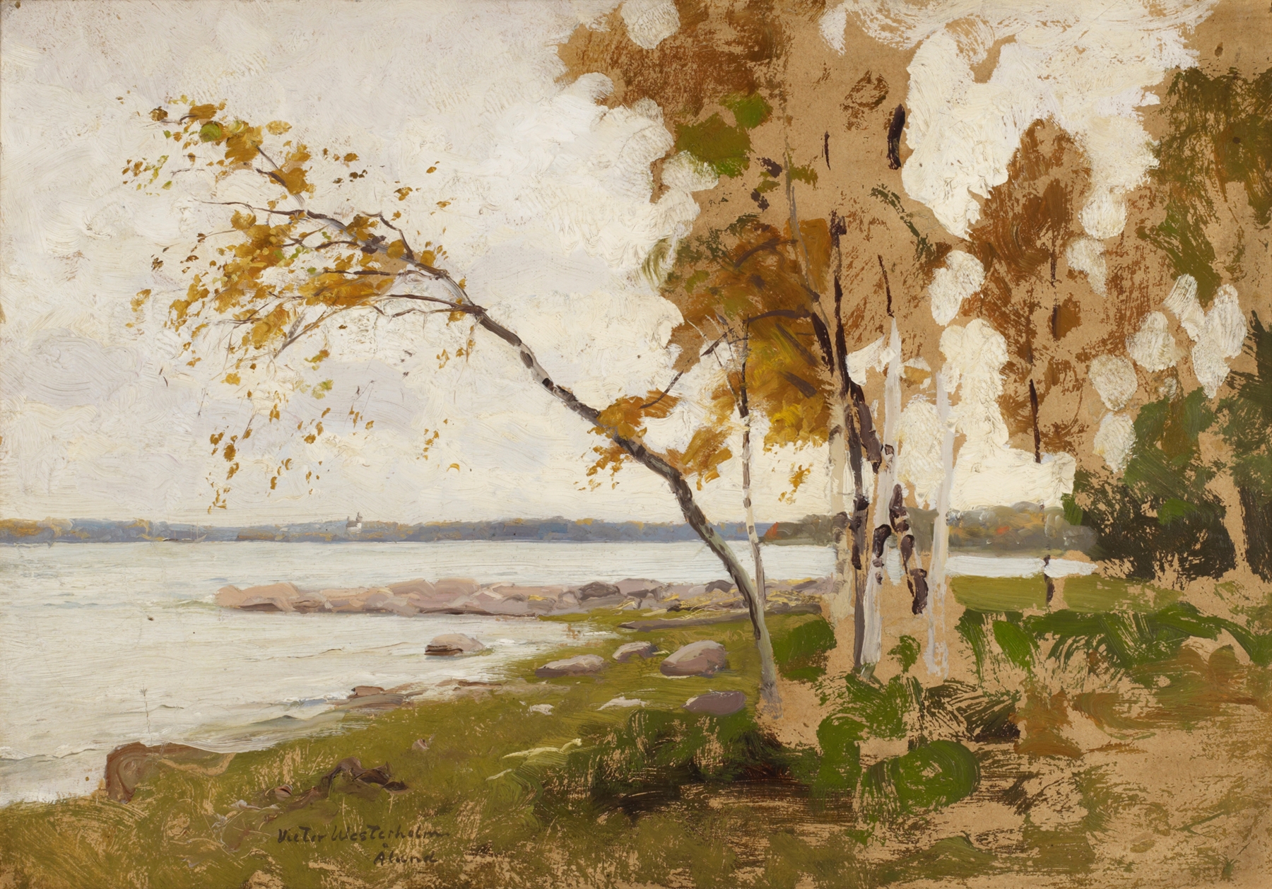 Landscape Study by Victor Westerholm, oil on canvas depicting rolling hills and sunlight.