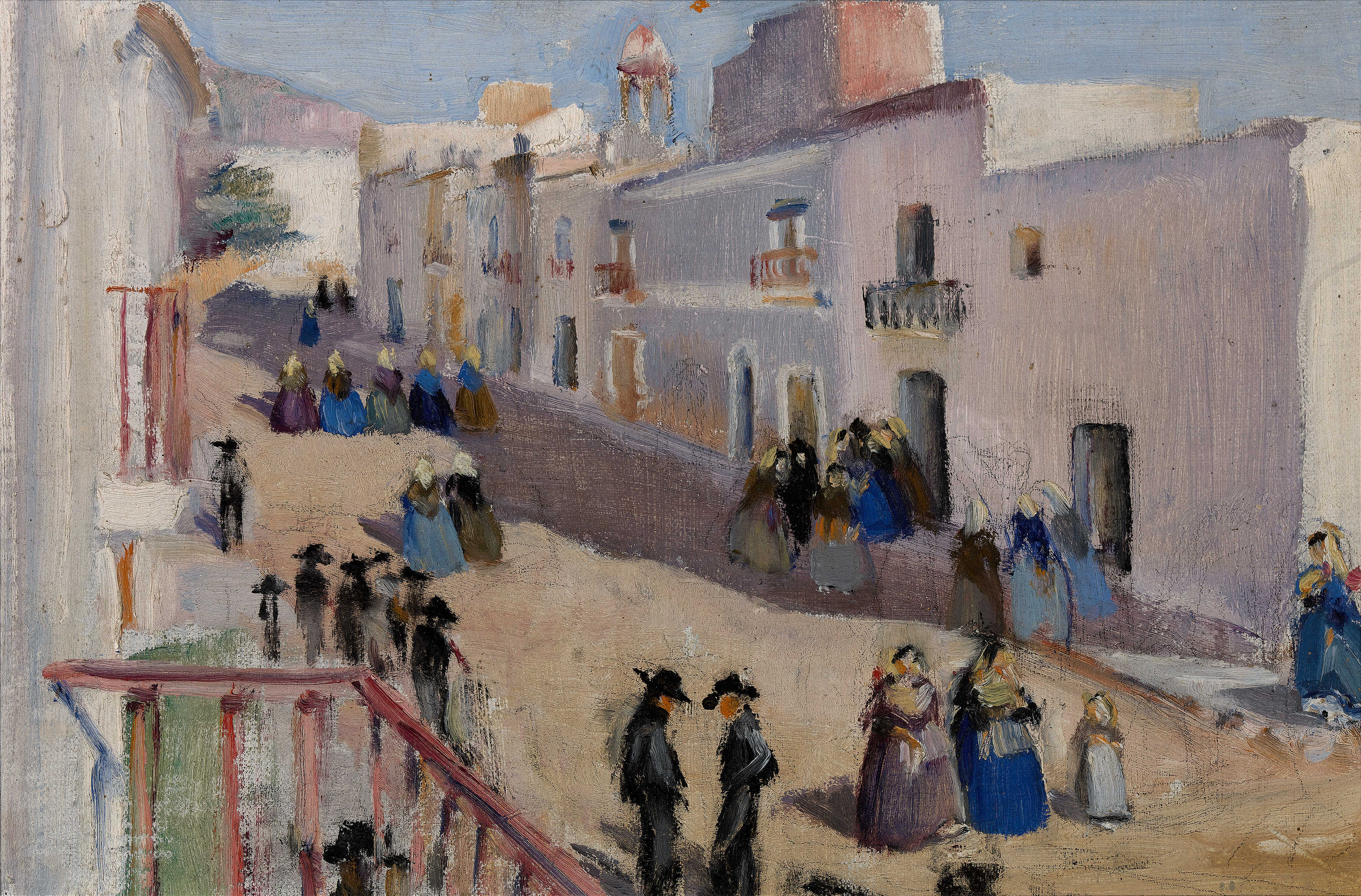 Impressionist street scene by Eleanor Harris, depicting a bustling city corner.