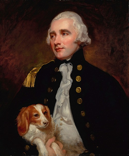 This painting depicts an officer in a military uniform, showcasing George Romney's skill in portraiture.