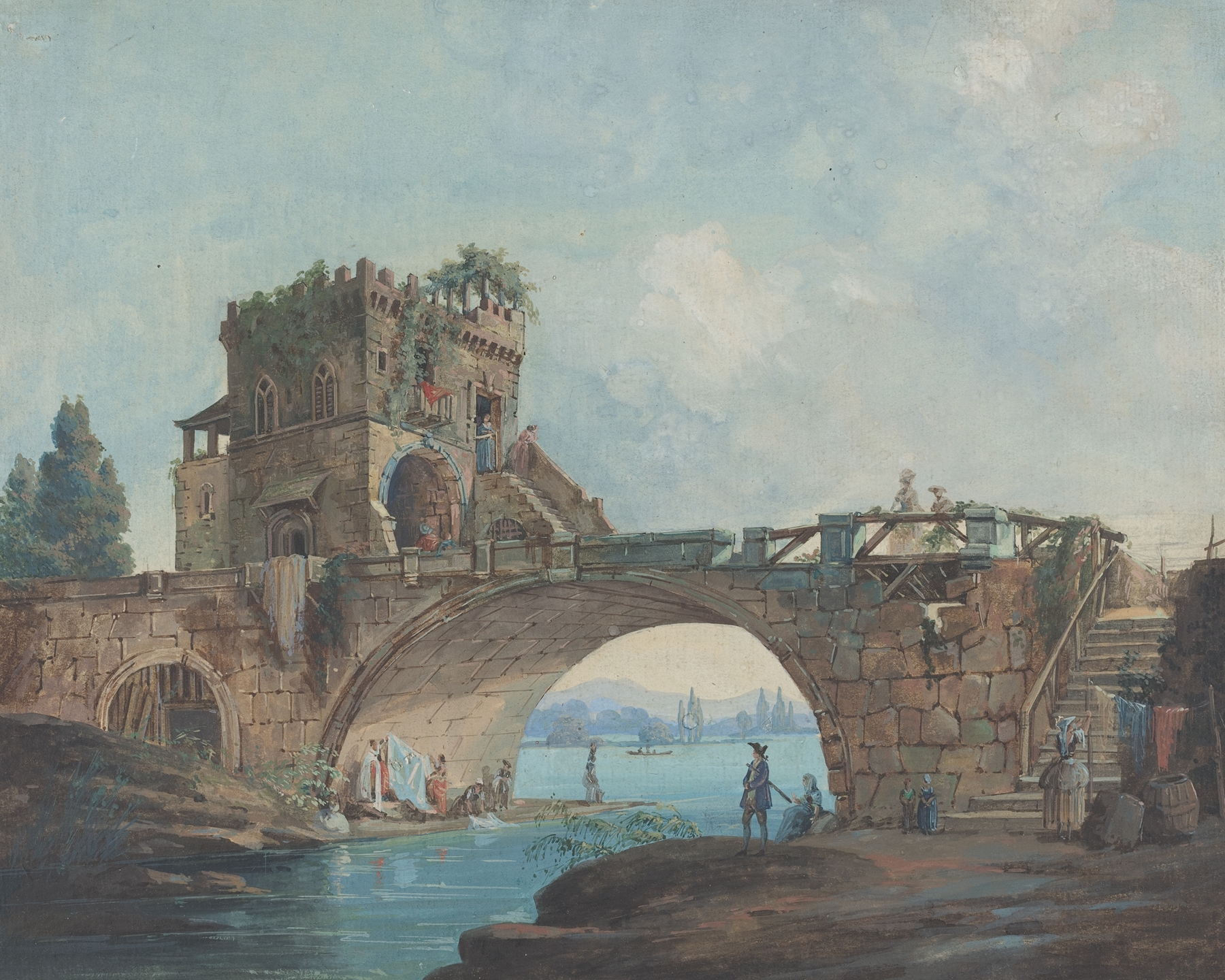 The Ponte Salario with Laundresses, oil painting by French School
