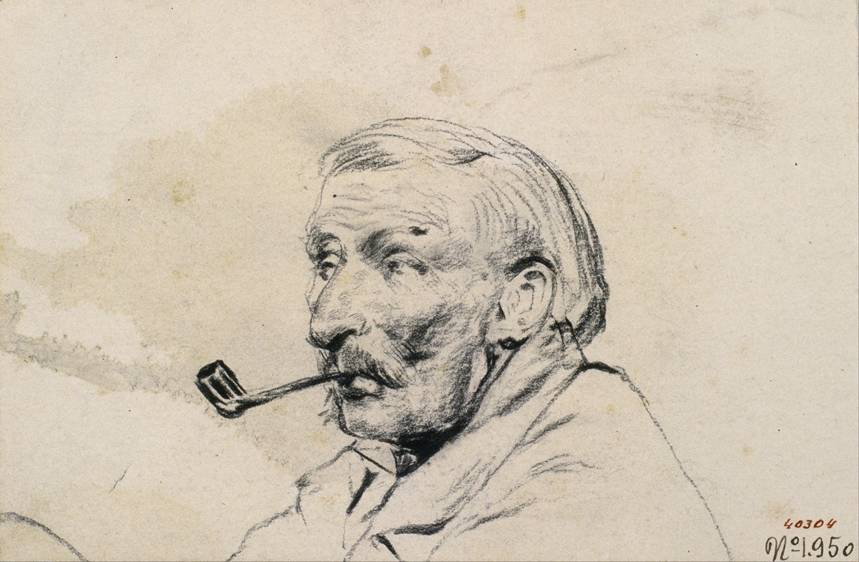 A portrait of a man smoking a pipe by Santiago Rusiñol.