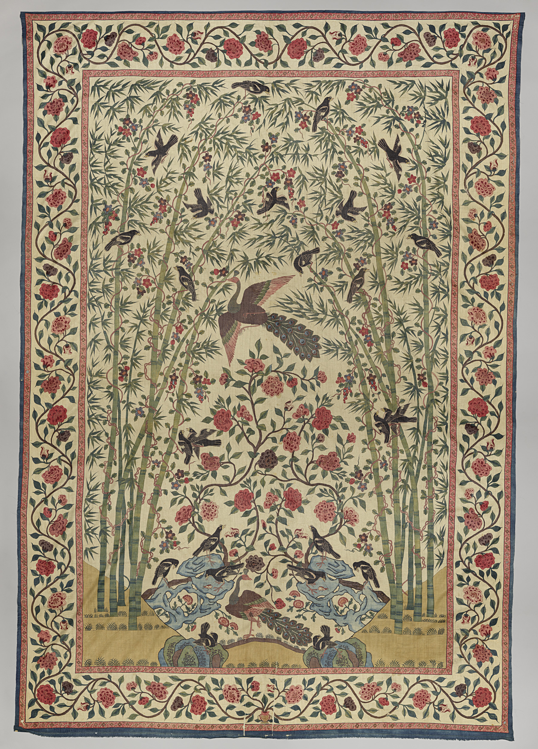 Decorative Indian chintz featuring bamboo and peacocks, Unknown Artist