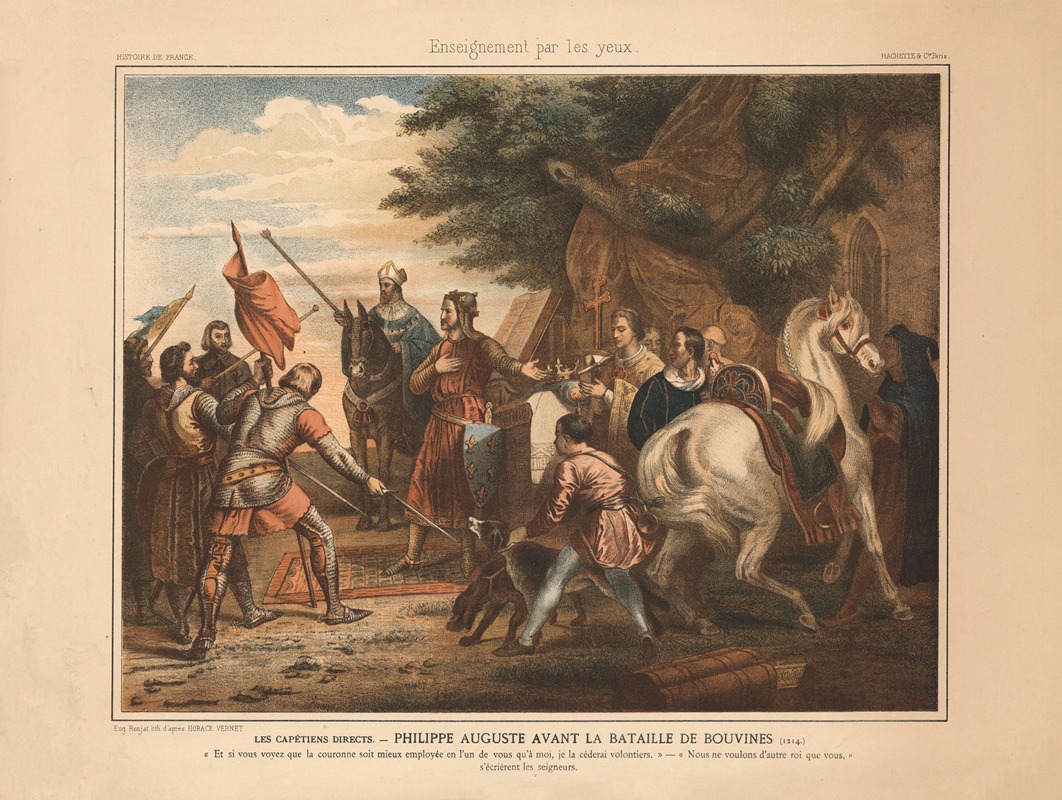Horace Vernet's painting depicts Philip Augustus before the Battle of Bouvines.
