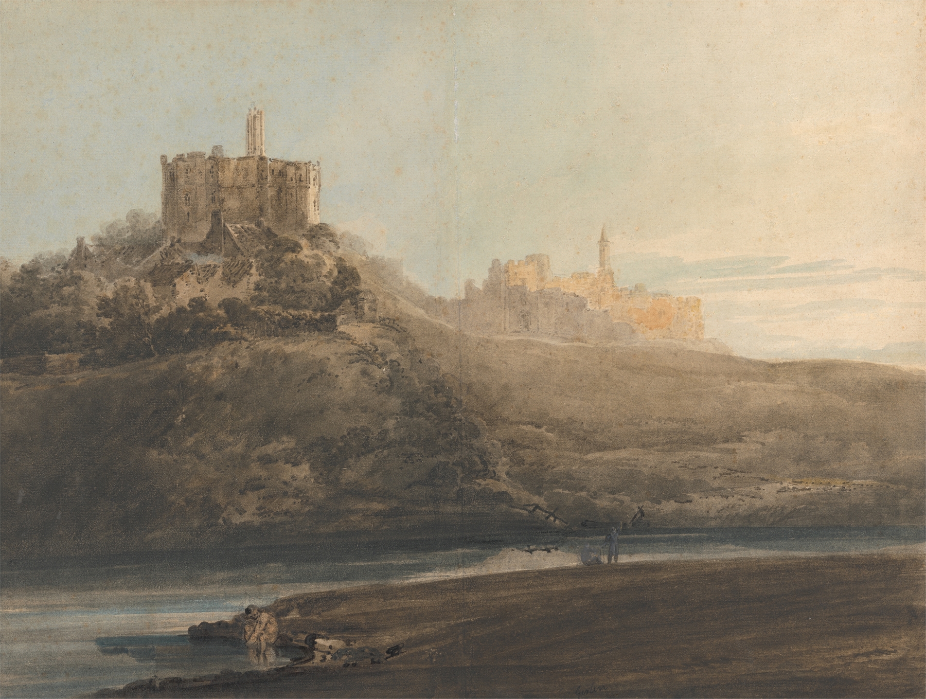 Warkworth Castle, Northumberland, by Thomas Girtin, public domain