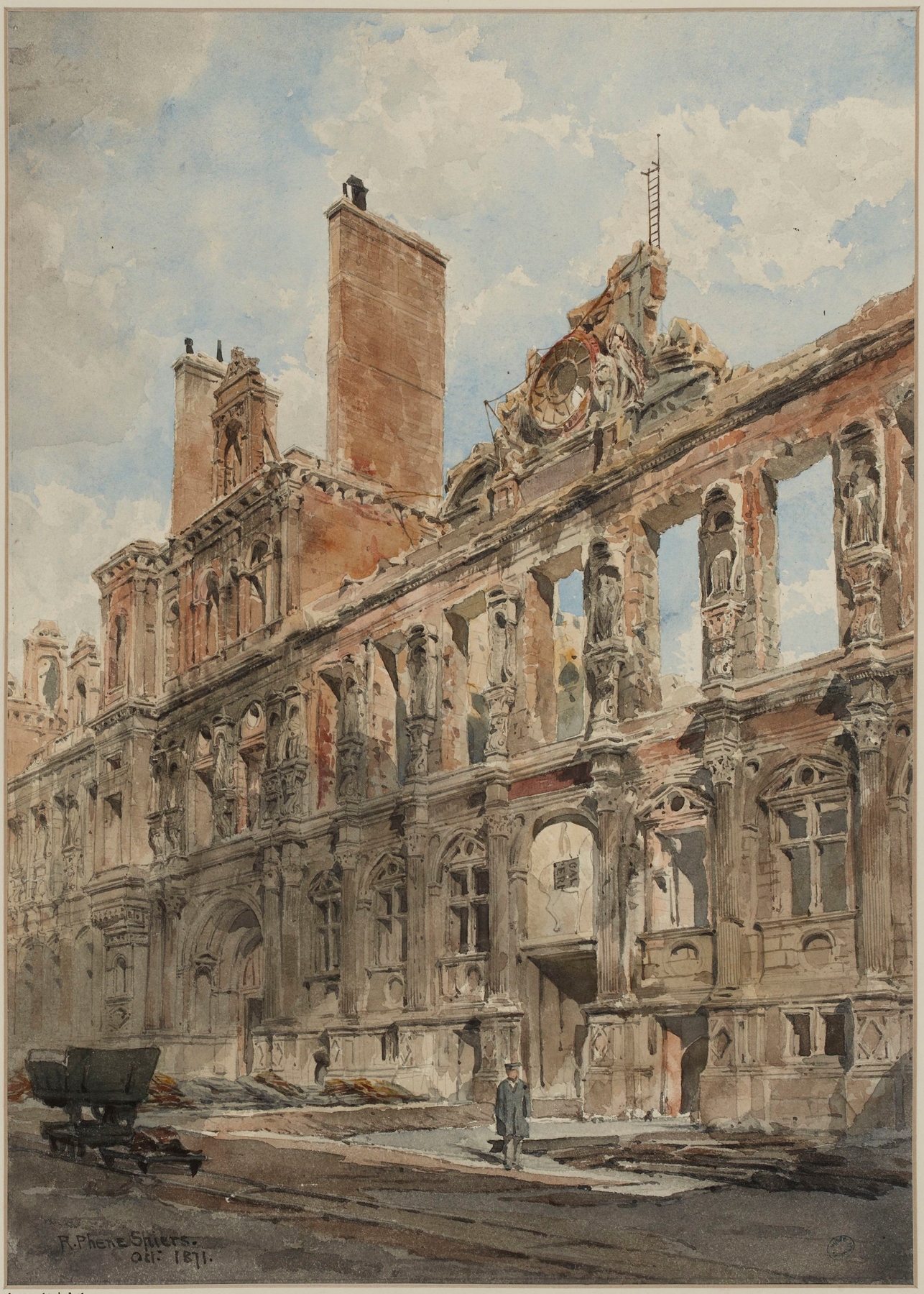 Ruins of Hôtel de Ville in 1871 by Richard Phené Spiers, oil painting