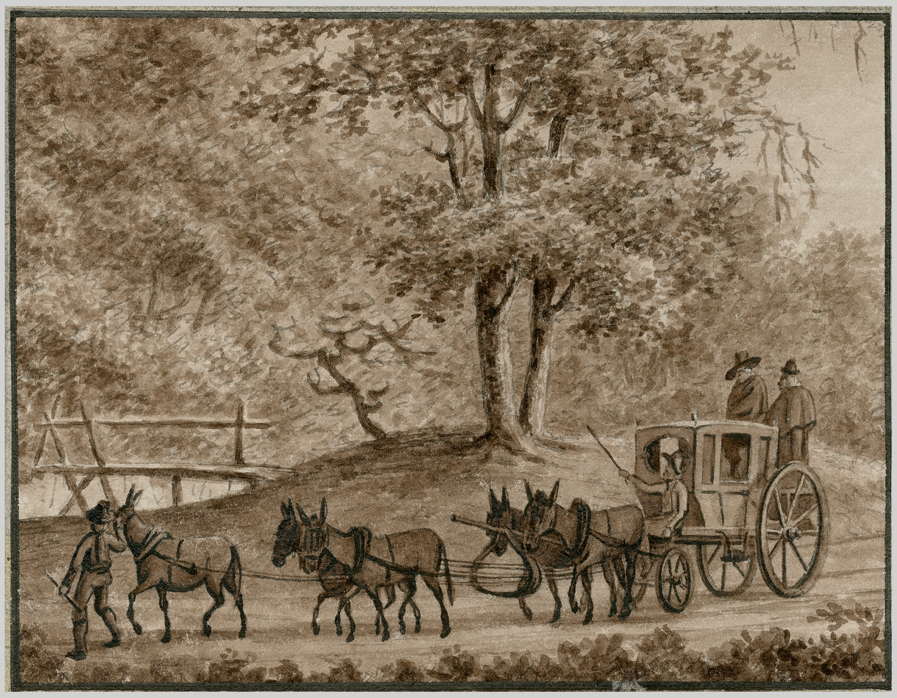 Spanish coach and horses in a landscape, oil on canvas by Otto Howen
