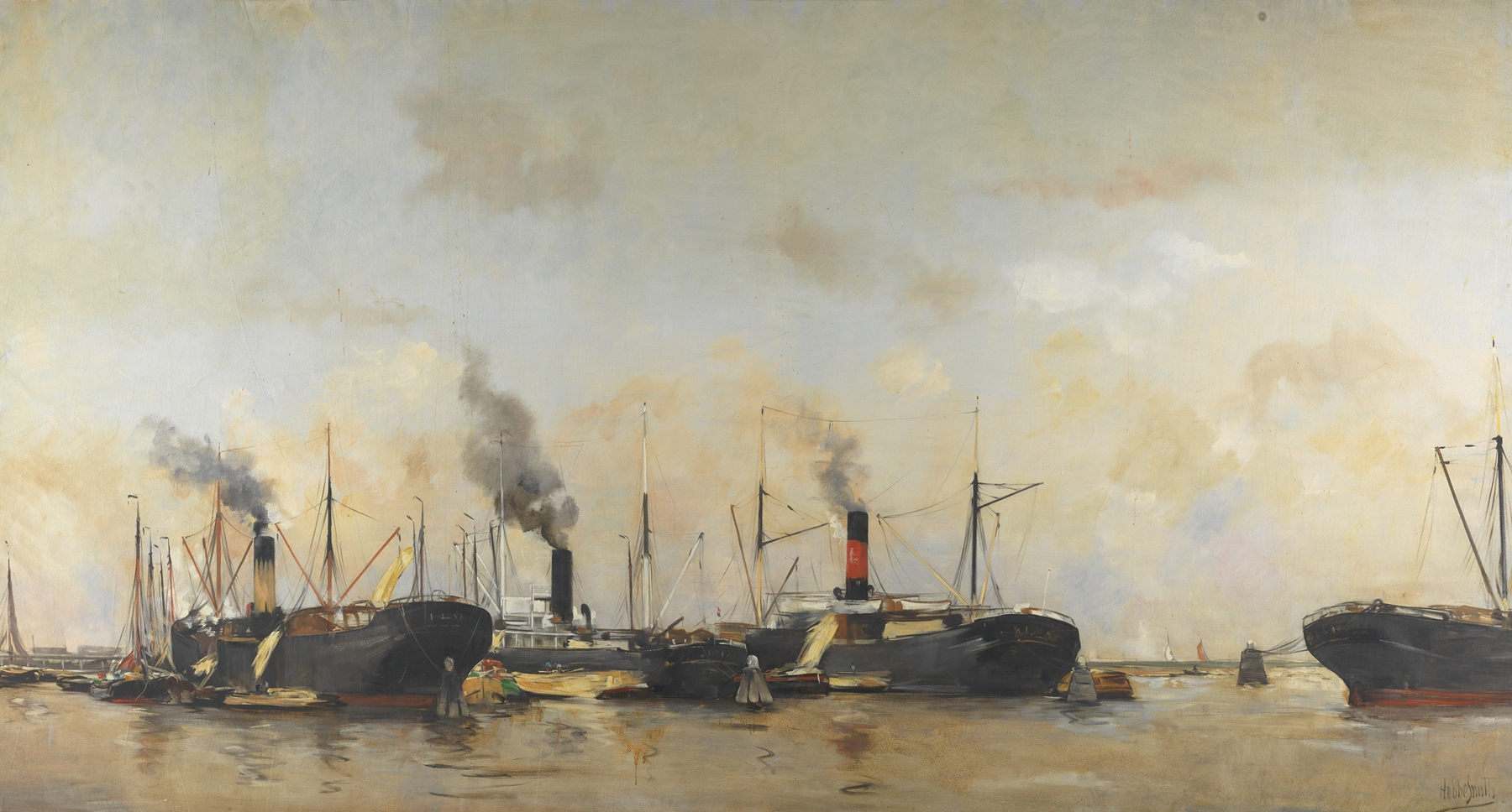 Landscape oil painting by Hobbe Smith depicting a serene waterfront scene