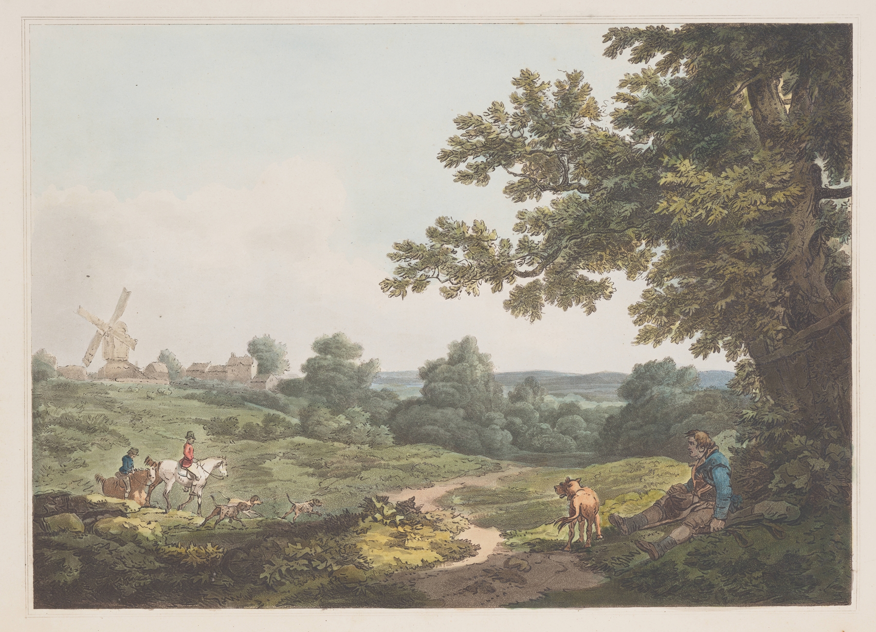 Landscape oil painting by Philip James de Loutherbourg depicting fields and trees