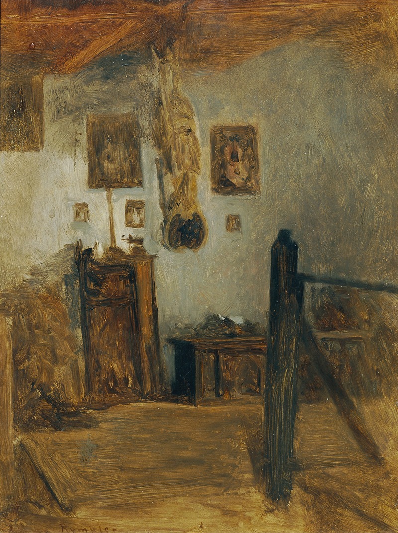 A depiction of the artist's birthplace, showcasing detailed architectural elements.