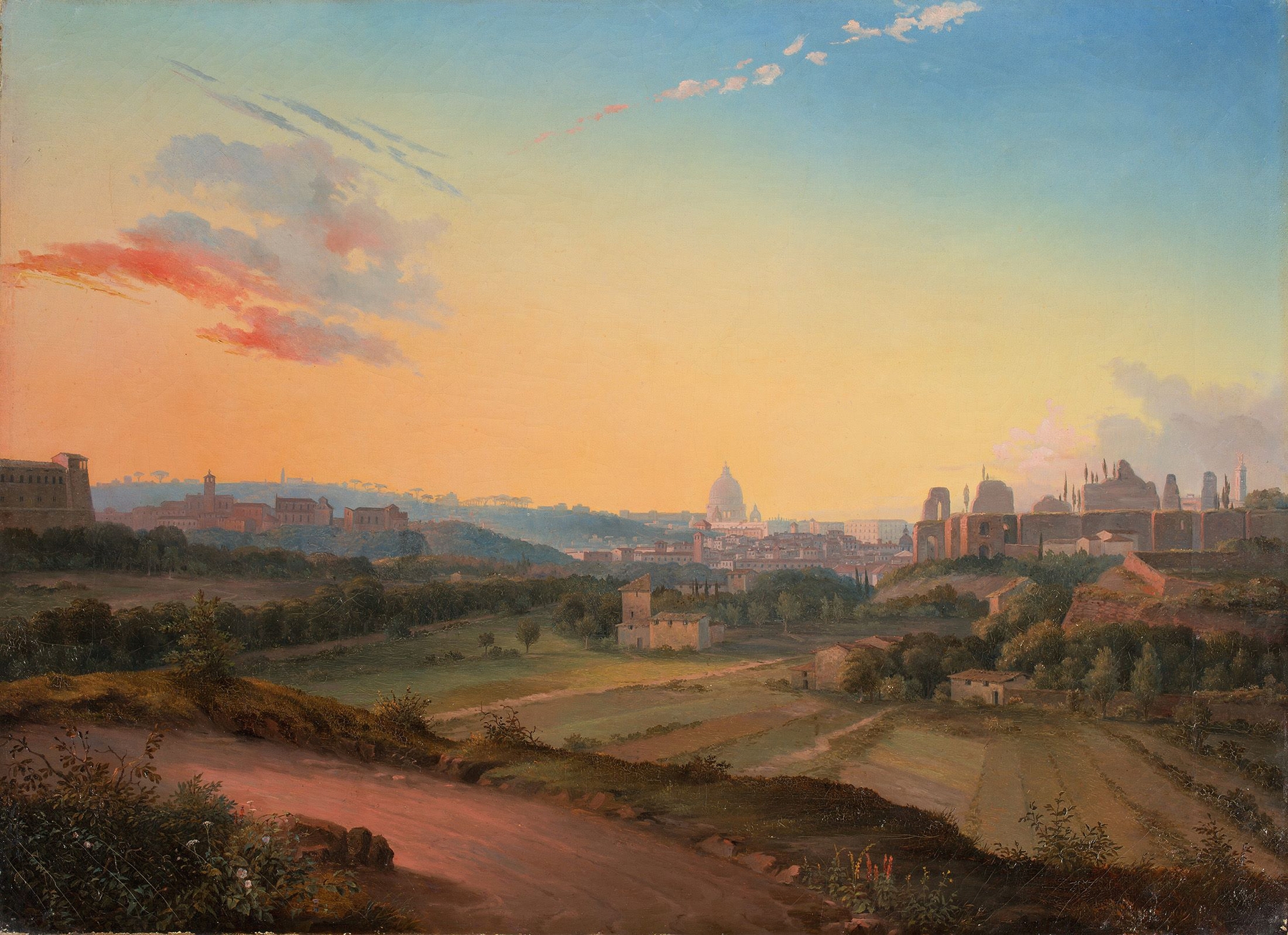 Landscape of Rome at twilight by Wilhelm Brücke, oil painting
