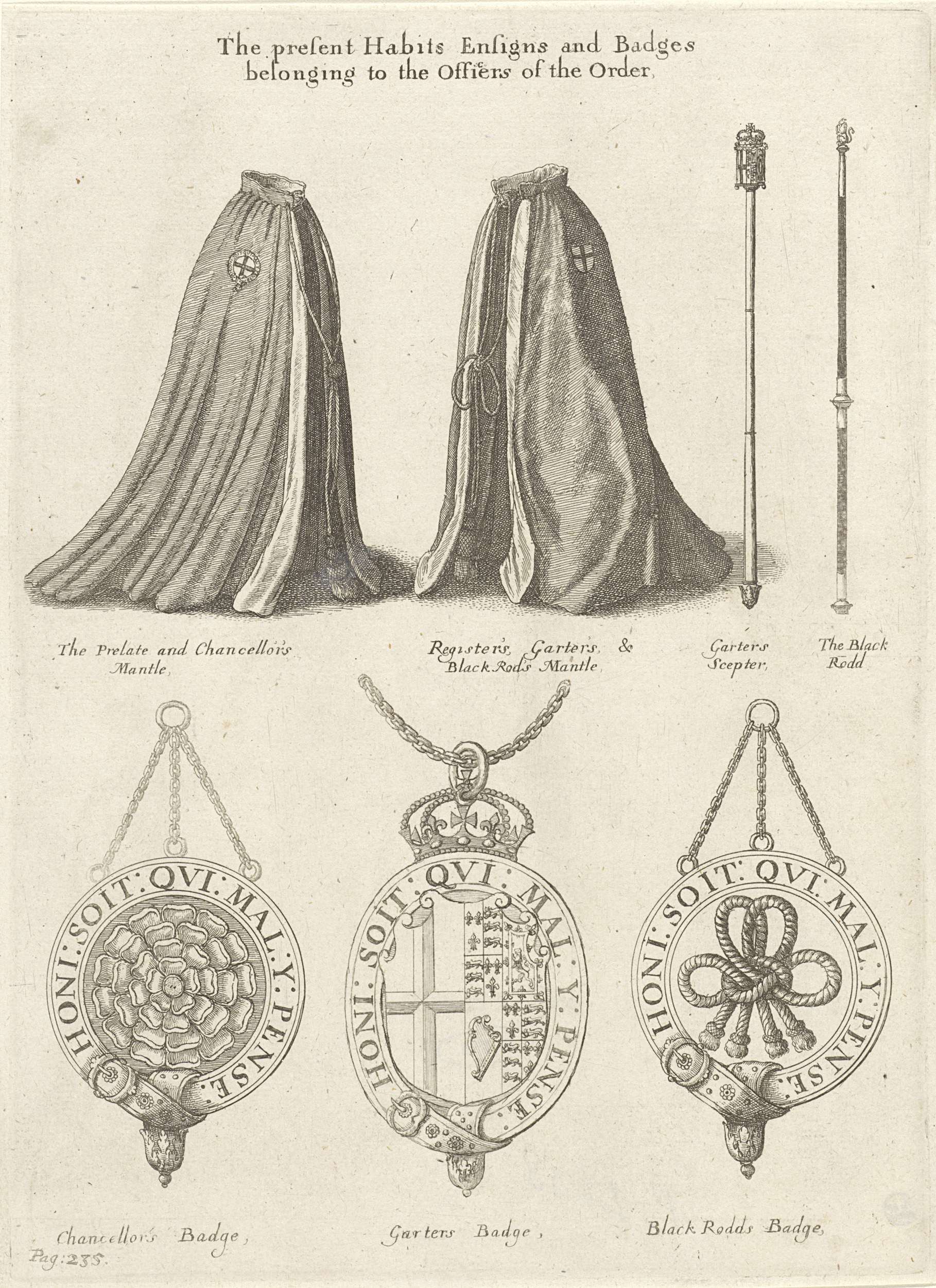 Etching of mantels, scepters, and insignia by Wenceslaus Hollar
