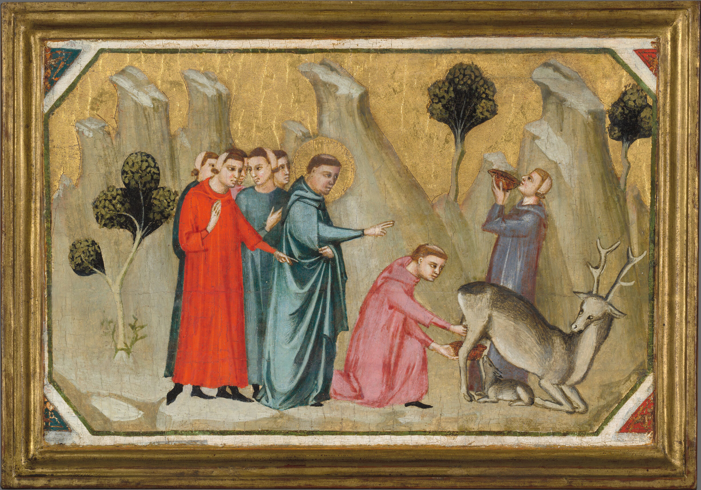 Saint Proculus Induces the Doe to give Milk to his Thirsty Companions, tempera on panel by Pacino di Bonaguida