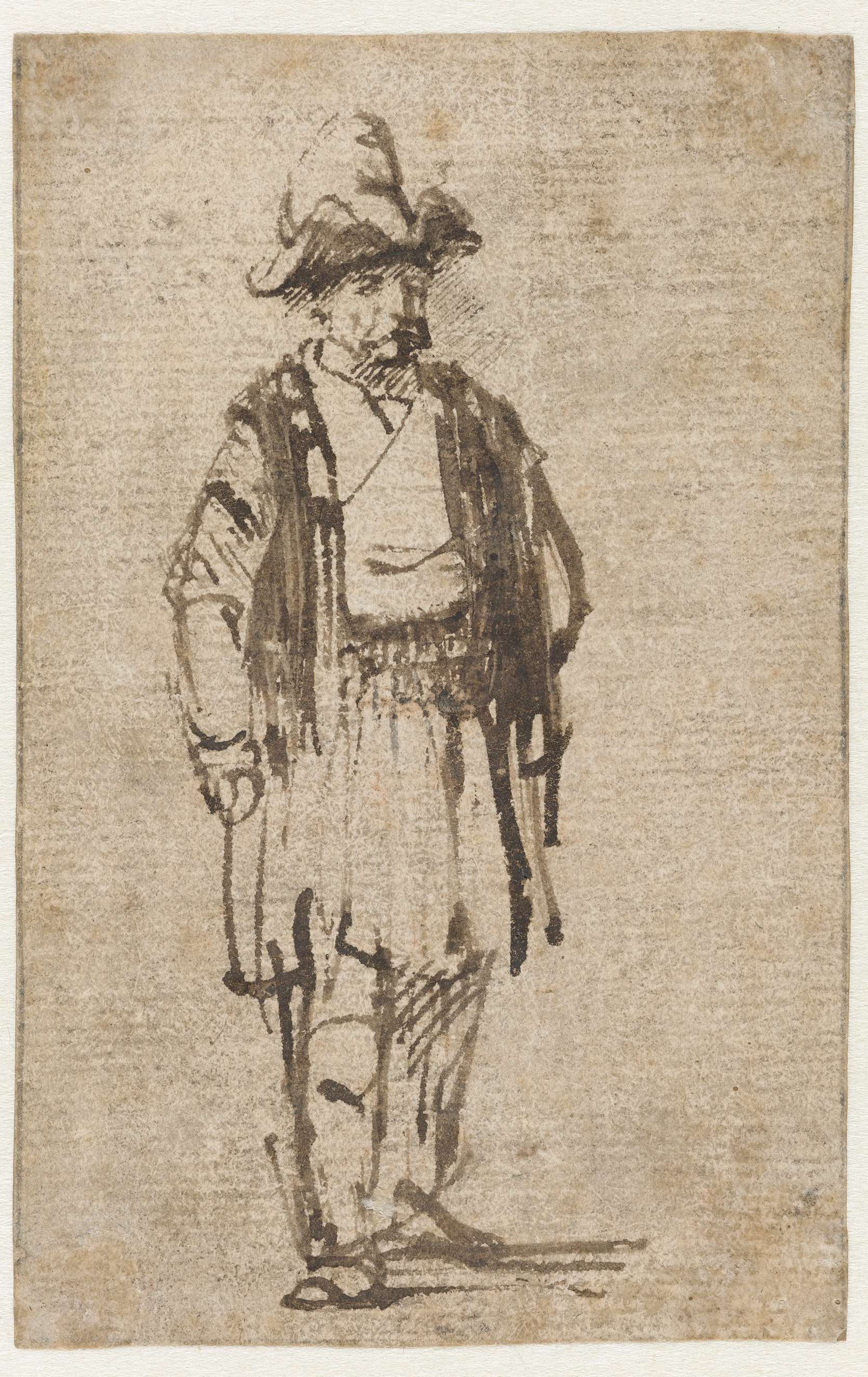Portrait of a man in a hat and short coat, paper by Willem Drost