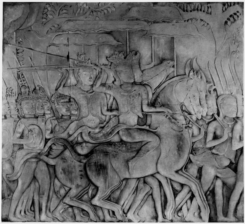 Detail: Army, after stone relief at Angkor Wat, by Joseph Lindon Smith, public domain
