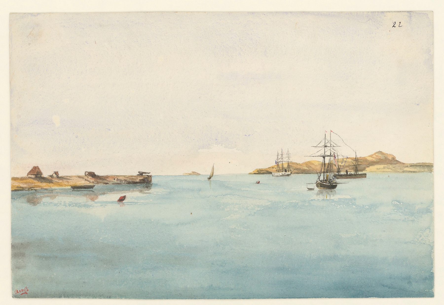 Watercolour by Auguste Mouillesaux de Bernières depicting a landscape with soft hues and emotional depth.
