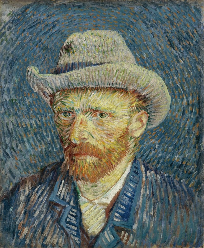 Vincent van Gogh's self-portrait features a distinctive grey felt hat.
