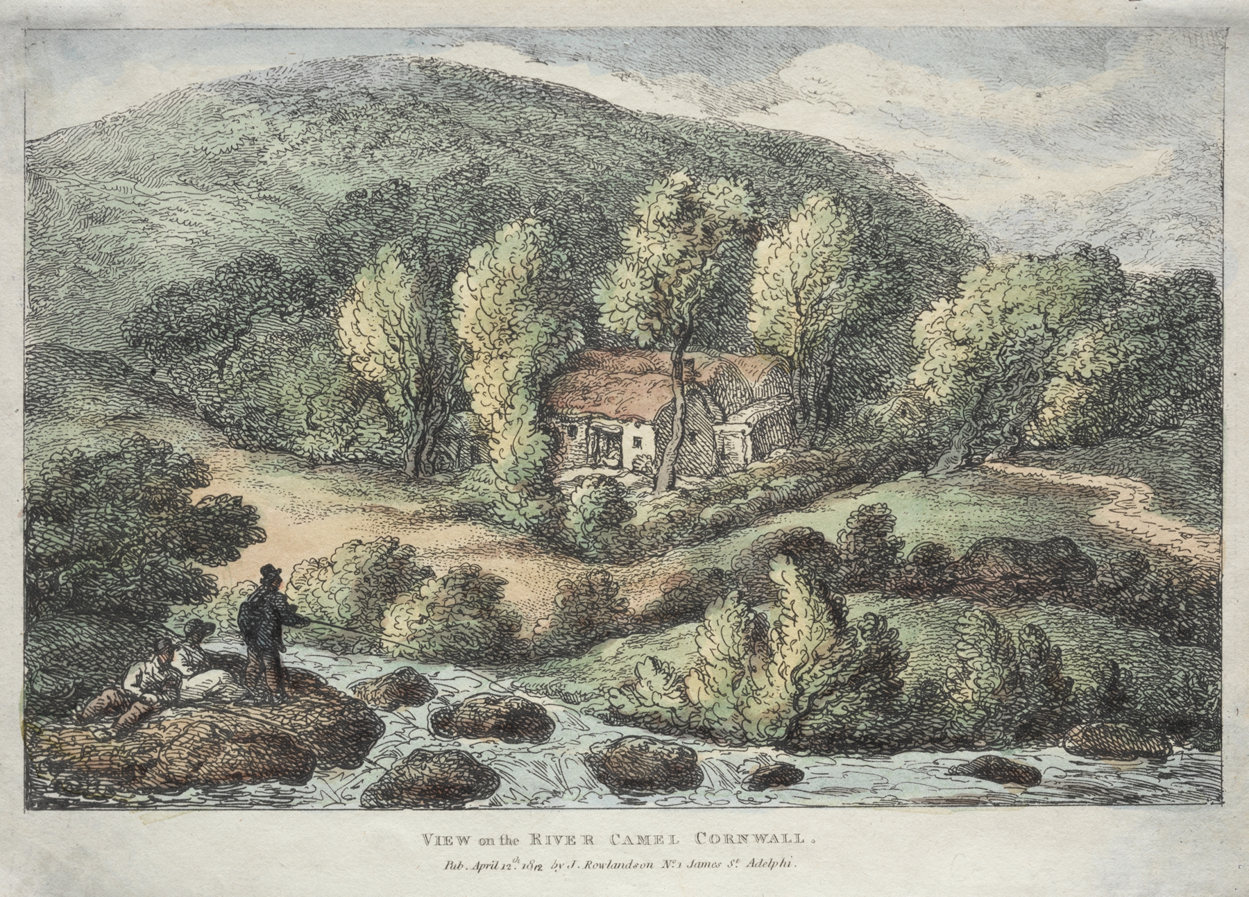 Views in Cornwall; View on the River Camel, Cornwall, by Thomas Rowlandson, public domain