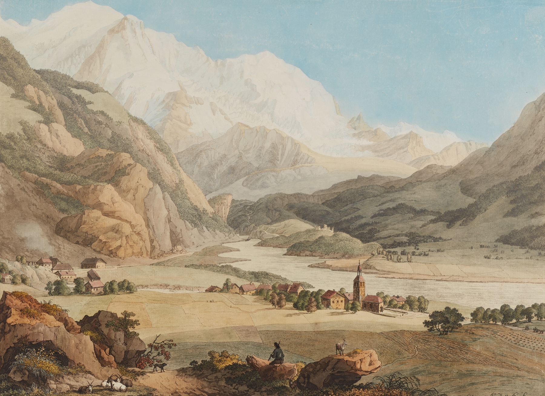 Landscape with mountains and a glacier by Jean-Antoine Linck, medium unknown