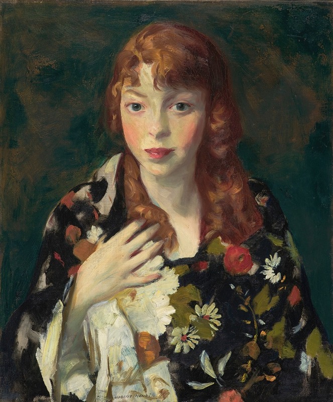 A portrait of Edna Smith wearing a Japanese wrap by Robert Henri.