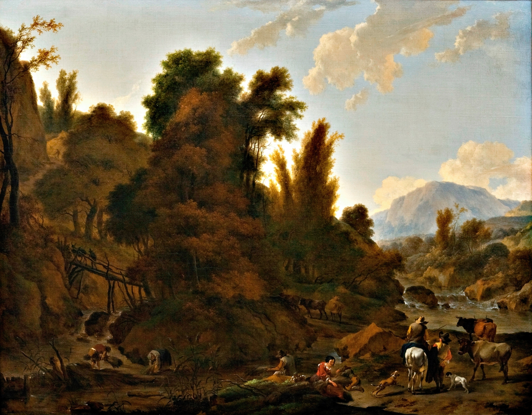 Mountain Landscape with Cattle Herders, by Nicolaes Pietersz Berchem, public domain