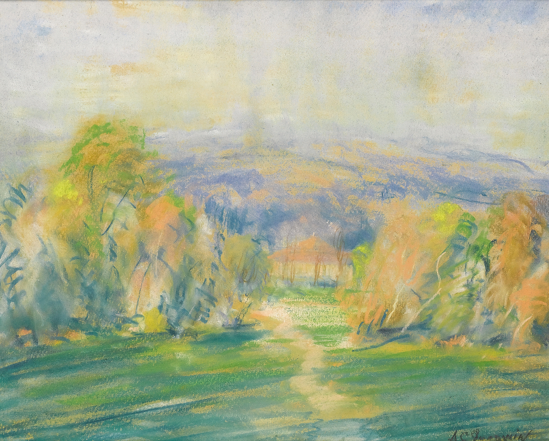 Landscape oil painting by Arthur Clifton Goodwin depicting nature reclaiming man-made structures.