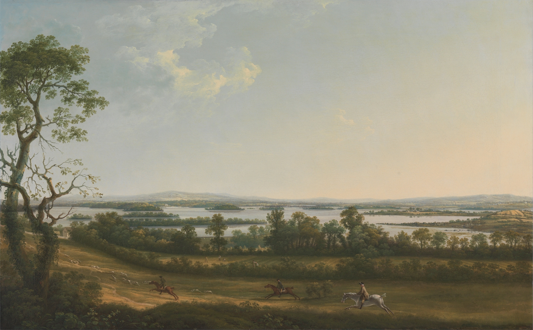 Lough Erne landscape by Thomas Roberts, oil on canvas, featuring gentle ripples and distant hills.