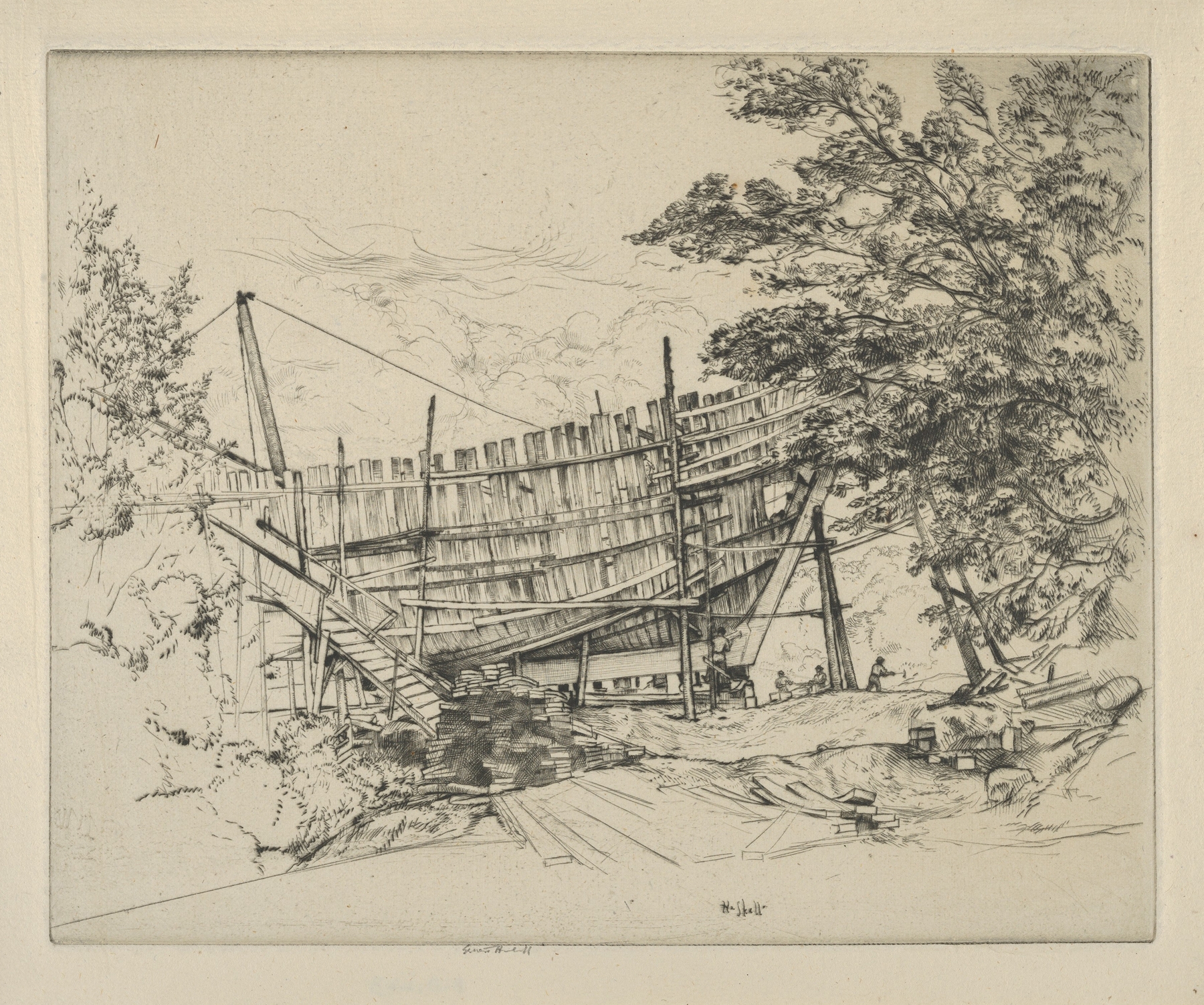 Ship Building, by Ernest Haskell, public domain