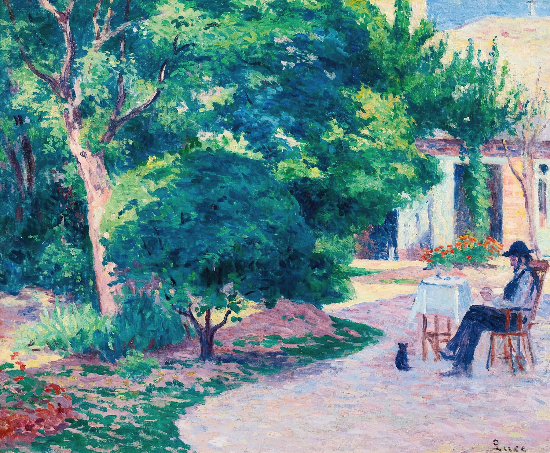 Landscape of a garden with dappled light, oil painting by Maximilien Luce