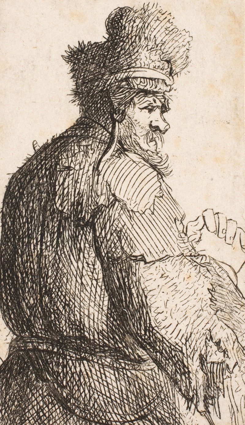 Rembrandt's 'Old man seen from behind; profile to right; half figure' captures a thoughtful elderly figure.