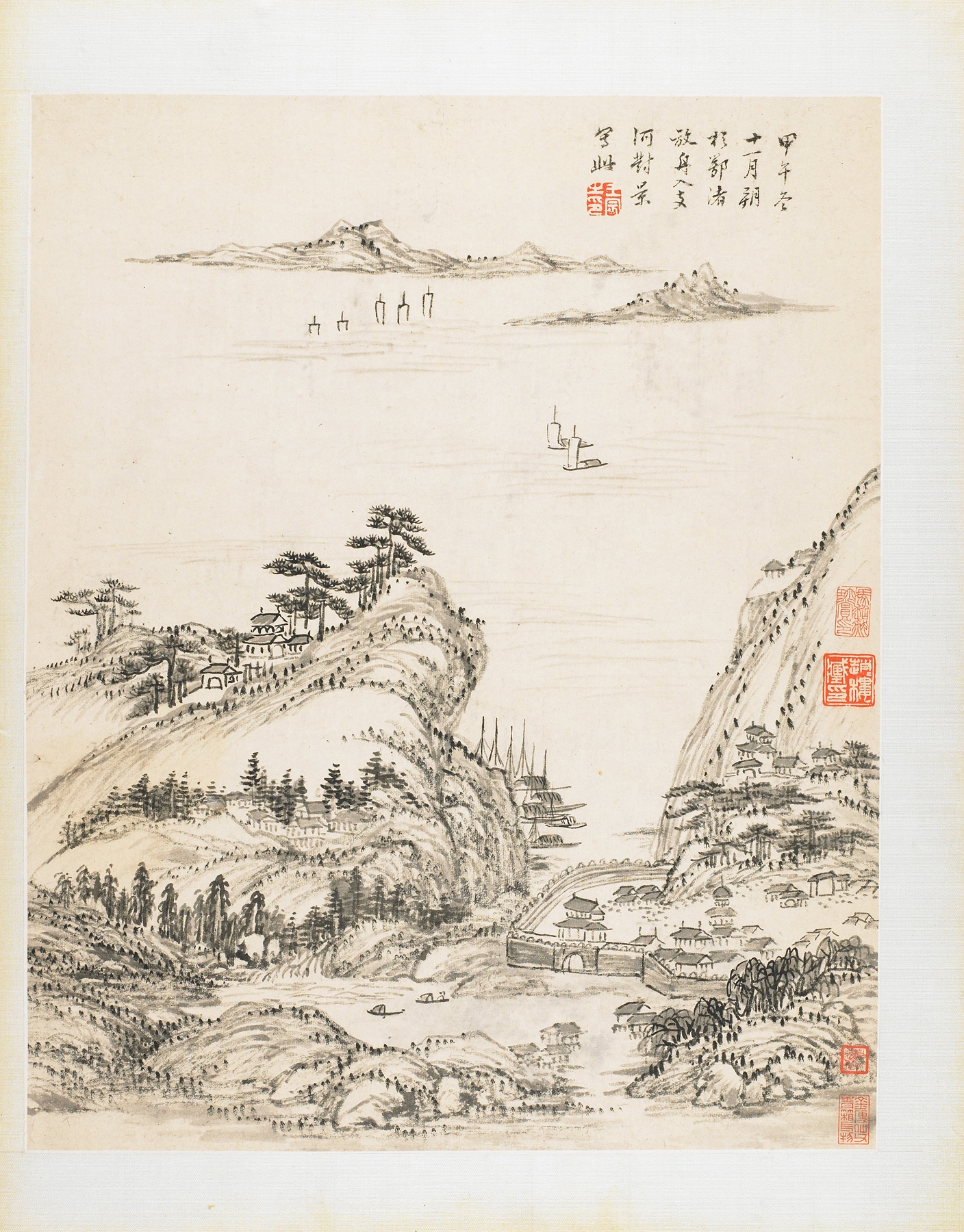 Landscape by Wang Chen, Chinese Traditional, depicting a tranquil valley with water and light.