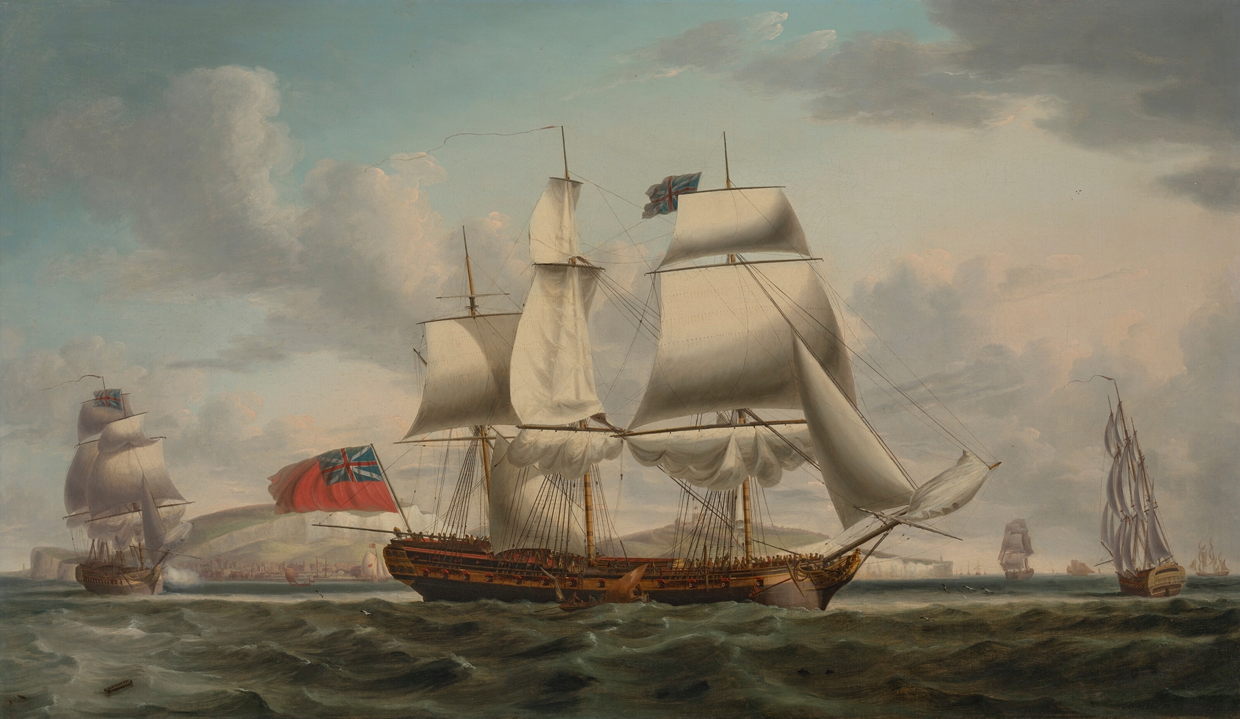 The East Indiaman William Pitt, in three positions off Dover, by Robert Dodd, public domain