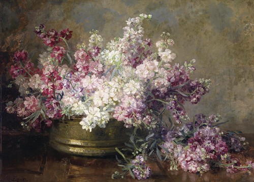 A still life painting featuring a bowl of flowers by Marie Egner.